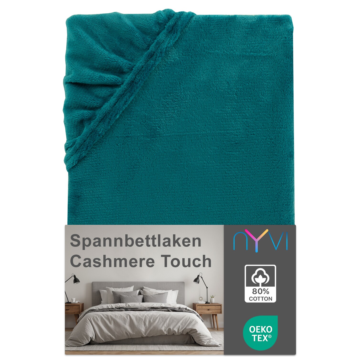 NYVI Spannbettlaken DreamScience Cashmere Touch Spannbetttuch - Kuschelweiches & W&auml;rmendes Bettlaken f&uuml;r Matratzenh&ouml;he bis zu 22 cm Farbe:petrol;Gr&ouml;&szlig;e:180x200 - 200x200 cm - Bild 1