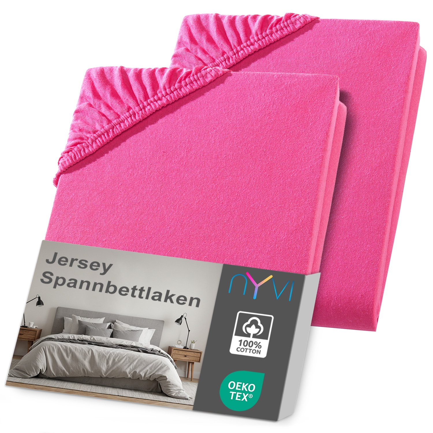 NYVI Jersey Spannbettlaken DreamScience f&uuml;r Matratzen bis 22 cm H&ouml;he - Weich & Anschmiegsam, Rundumgummizug, B&uuml;gelfrei Farbe:pink;Gr&ouml;&szlig;e:180x200 - 200x200 cm (2er Pack) - Bild 1