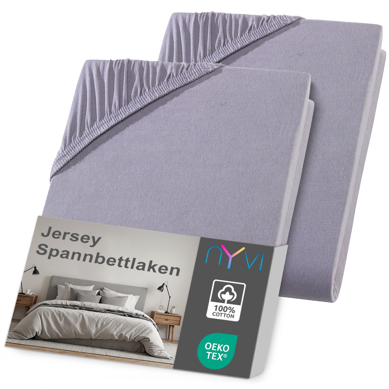 NYVI Jersey Spannbettlaken DreamScience f&uuml;r Matratzen bis 22 cm H&ouml;he - Weich & Anschmiegsam, Rundumgummizug, B&uuml;gelfrei Farbe:grau;Gr&ouml;&szlig;e:180x200 - 200x200 cm (2er Pack) - Bild 1