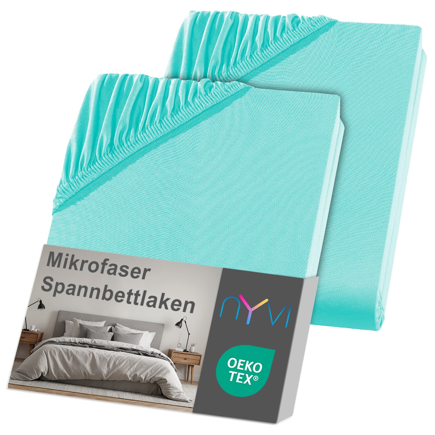 NYVI Spannbettlaken DreamScience Mikrofaser - Weich & Anschmiegsam, Rundumgummizug, B&uuml;gelfrei Farbe:aqua;Gr&ouml;&szlig;e:90x200 - 100x200 cm (2er Pack) - Bild 1