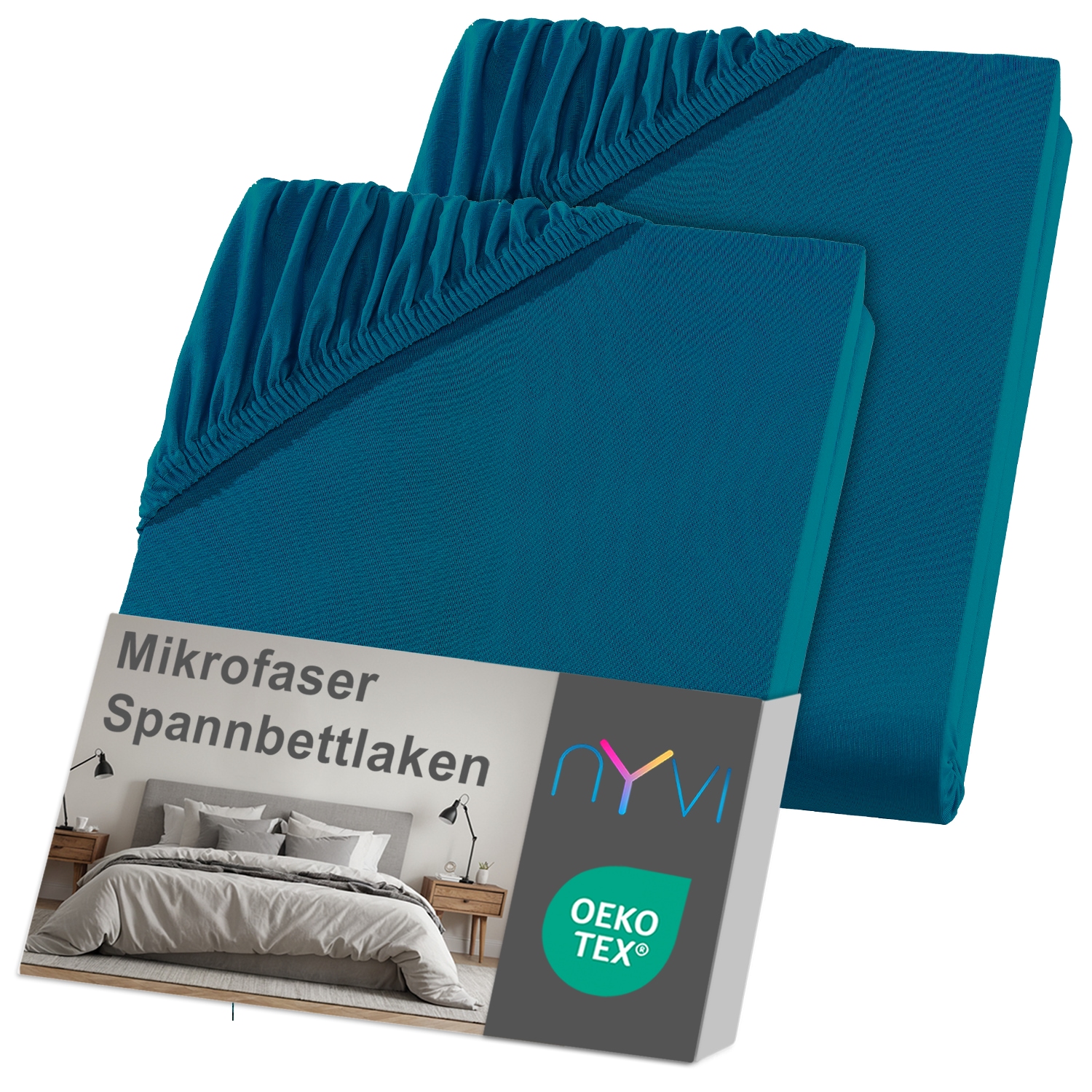 NYVI Spannbettlaken DreamScience Mikrofaser - Weich & Anschmiegsam, Rundumgummizug, B&uuml;gelfrei Farbe:petrol;Gr&ouml;&szlig;e:90x200 - 100x200 cm (2er Pack) - Bild 1