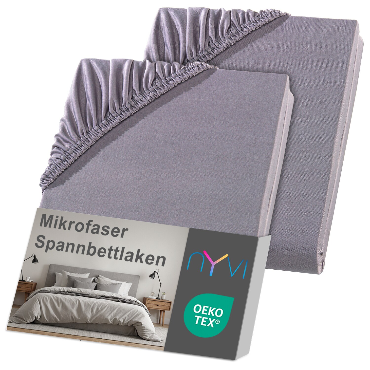 NYVI Spannbettlaken DreamScience Mikrofaser - Weich & Anschmiegsam, Rundumgummizug, B&uuml;gelfrei Farbe:grau;Gr&ouml;&szlig;e:90x200 - 100x200 cm (2er Pack) - Bild 1