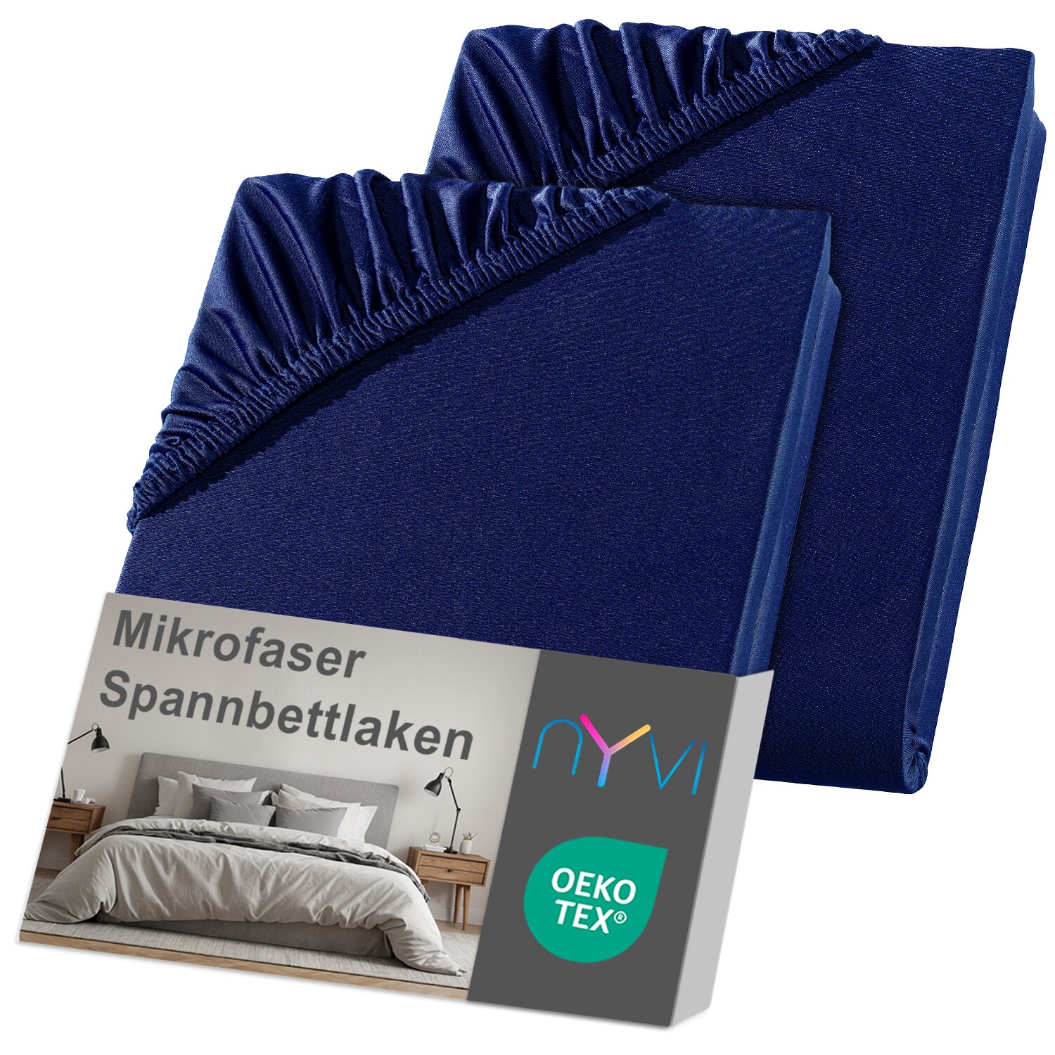 NYVI Spannbettlaken DreamScience Mikrofaser - Weich & Anschmiegsam, Rundumgummizug, B&uuml;gelfrei Farbe:navyblau;Gr&ouml;&szlig;e:140x200 - 160x200 cm (2er Pack) - Bild 1