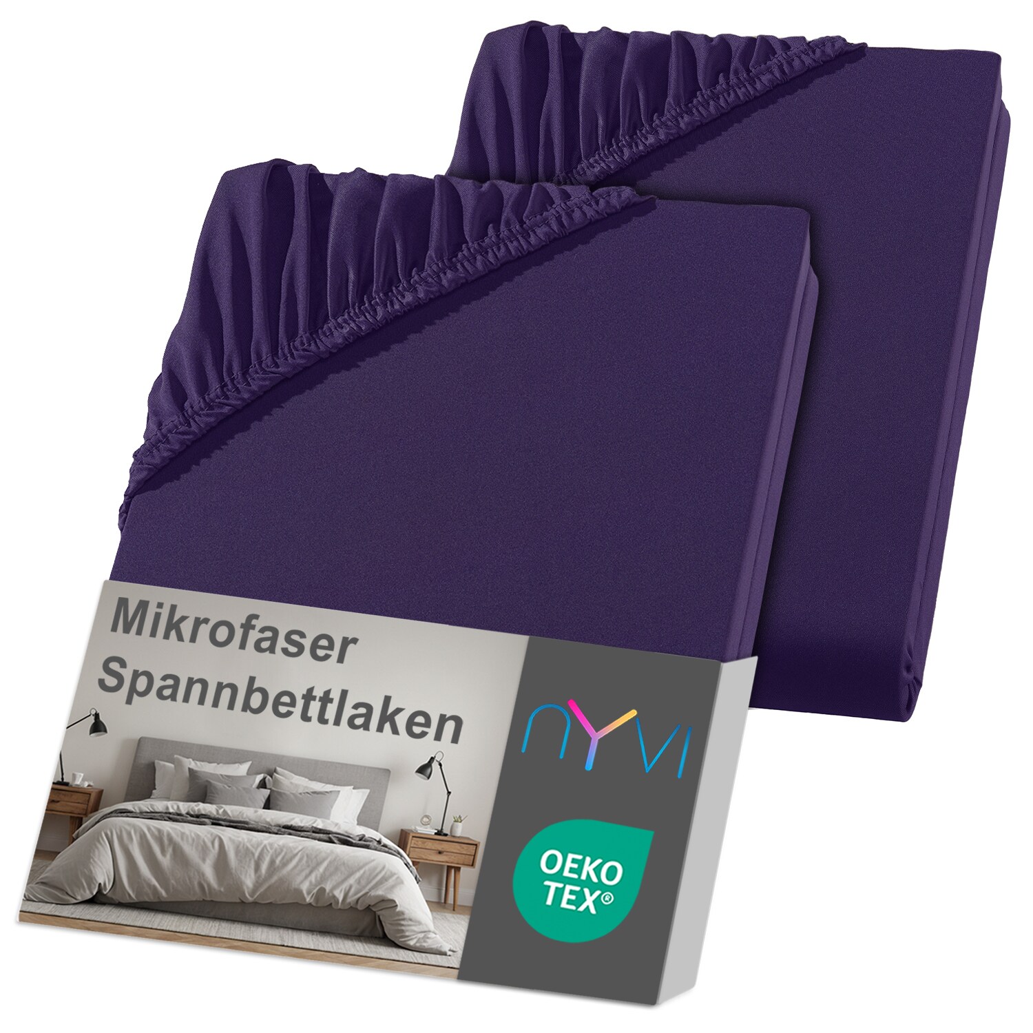 NYVI Spannbettlaken DreamScience Mikrofaser - Weich & Anschmiegsam, Rundumgummizug, B&uuml;gelfrei Farbe:aubergine;Gr&ouml;&szlig;e:140x200 - 160x200 cm (2er Pack) - Bild 1