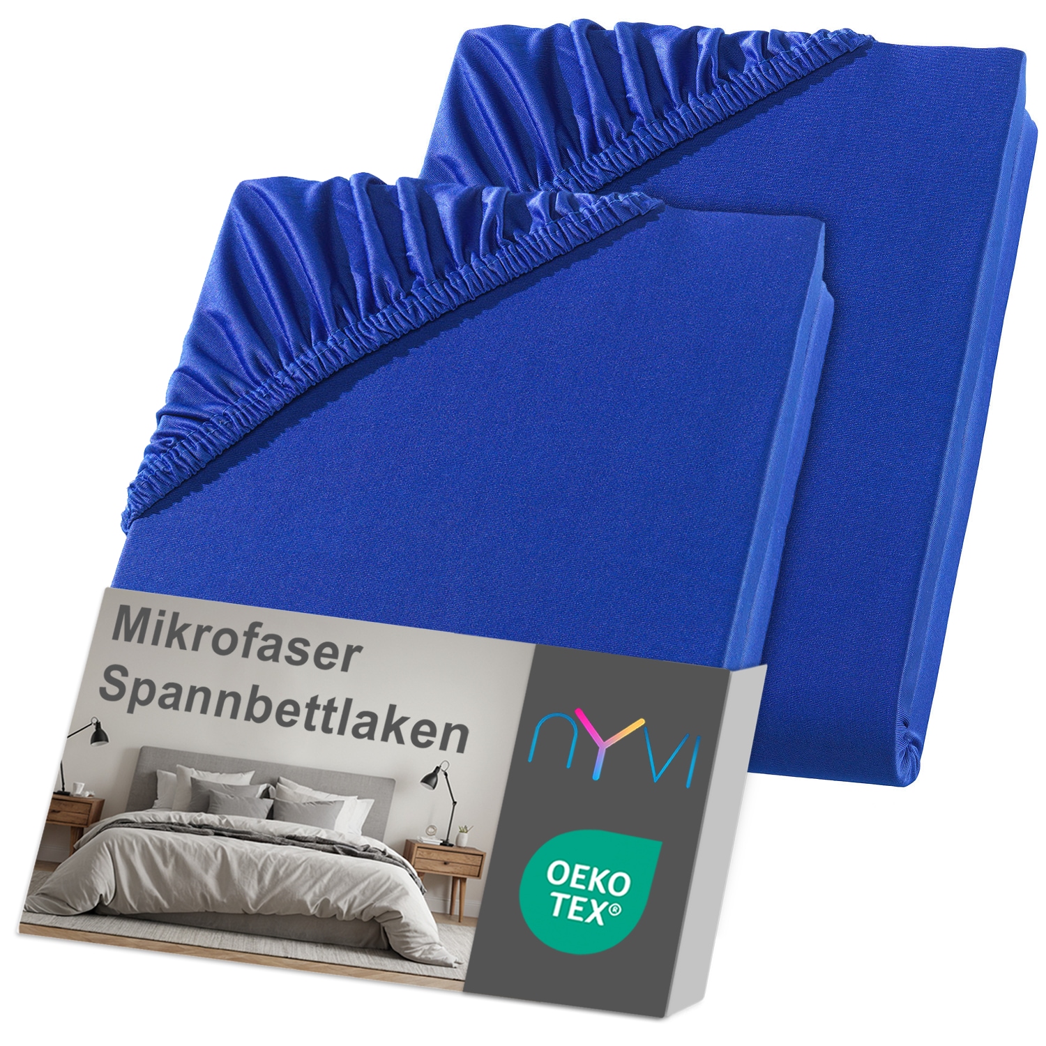 NYVI Spannbettlaken DreamScience Mikrofaser - Weich & Anschmiegsam, Rundumgummizug, B&uuml;gelfrei Farbe:royalblau;Gr&ouml;&szlig;e:180x200 - 200x200 cm (2er Pack) - Bild 1