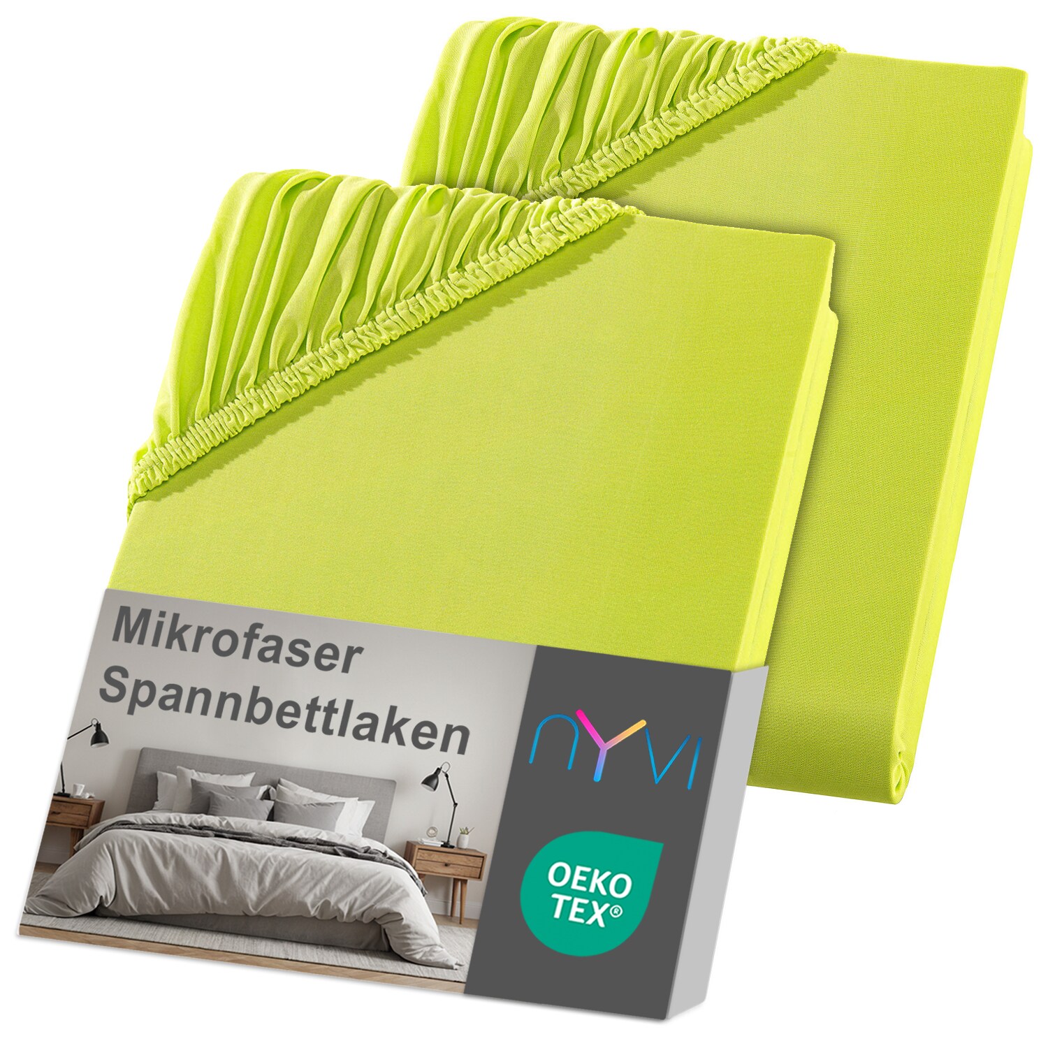 NYVI Spannbettlaken DreamScience Mikrofaser - Weich & Anschmiegsam, Rundumgummizug, B&uuml;gelfrei Farbe:apfelgr&uuml;n;Gr&ouml;&szlig;e:180x200 - 200x200 cm (2er Pack) - Bild 1