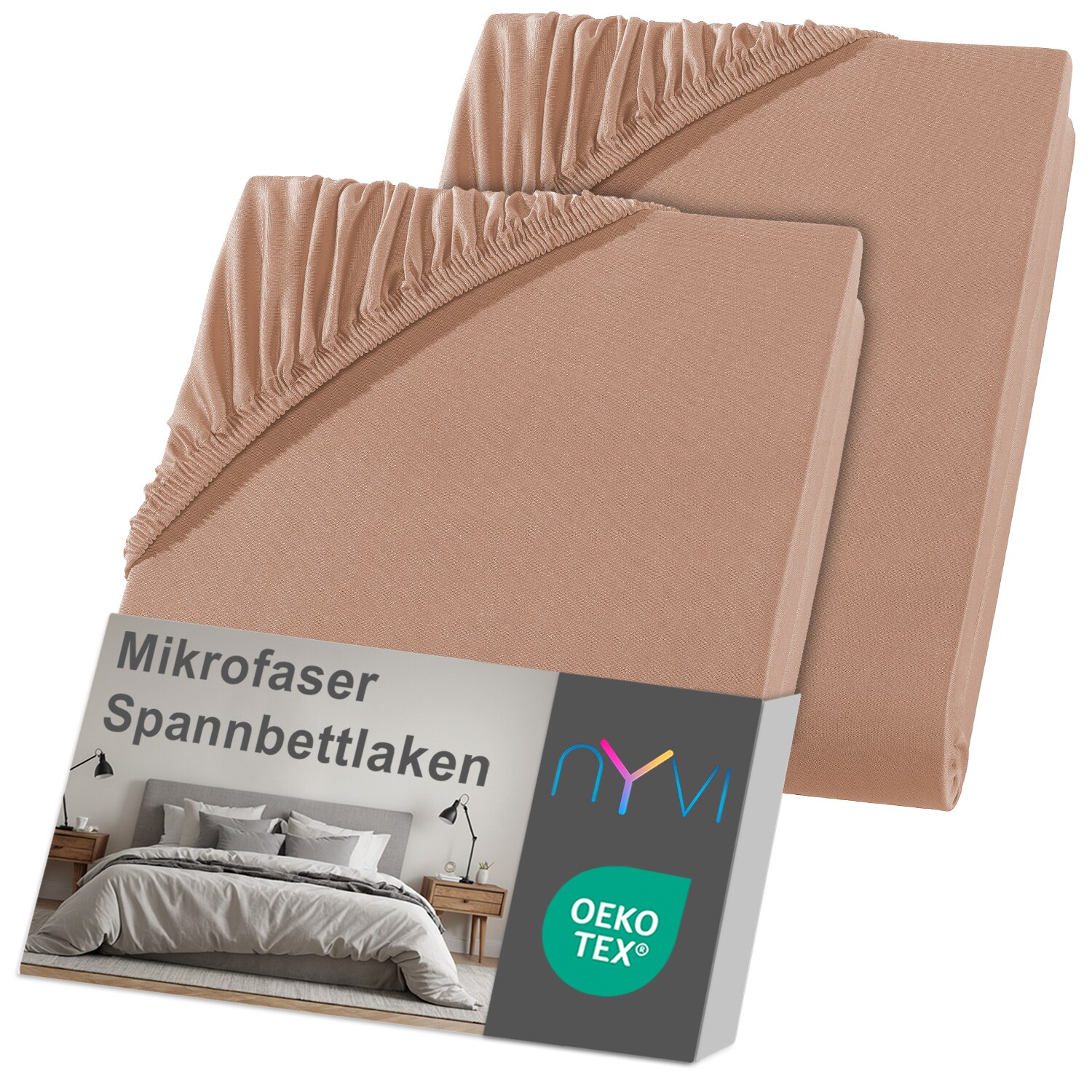 NYVI Spannbettlaken DreamScience Mikrofaser - Weich & Anschmiegsam, Rundumgummizug, B&uuml;gelfrei Farbe:nougat;Gr&ouml;&szlig;e:180x200 - 200x200 cm (2er Pack) - Bild 1