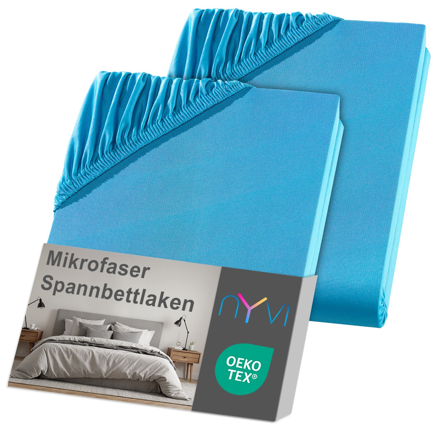 NYVI Spannbettlaken DreamScience Mikrofaser - Weich & Anschmiegsam, Rundumgummizug, B&uuml;gelfrei Farbe:t&uuml;rkis;Gr&ouml;&szlig;e:180 - 200x220 + 40 cm Boxspringbett (2er Pack) - Bild 1