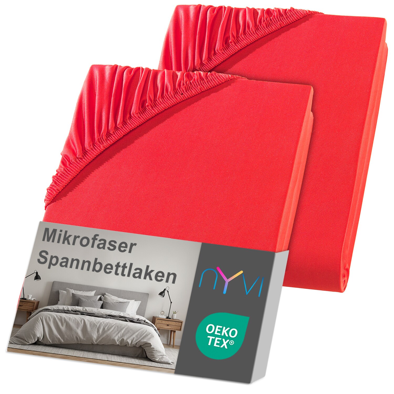NYVI Spannbettlaken DreamScience Mikrofaser - Weich & Anschmiegsam, Rundumgummizug, B&uuml;gelfrei Farbe:rot;Gr&ouml;&szlig;e:180 - 200x220 + 40 cm Boxspringbett (2er Pack) - Bild 1