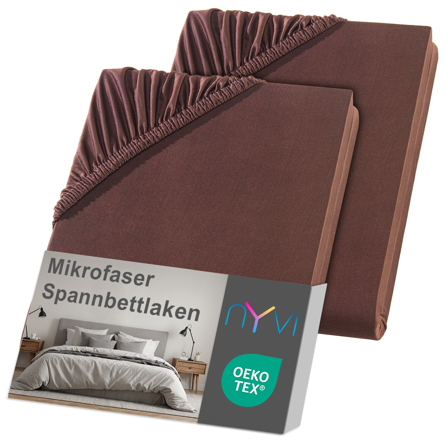 NYVI Spannbettlaken DreamScience Mikrofaser - Weich & Anschmiegsam, Rundumgummizug, B&uuml;gelfrei Farbe:braun;Gr&ouml;&szlig;e:180 - 200x220 + 40 cm Boxspringbett (2er Pack) - Bild 1