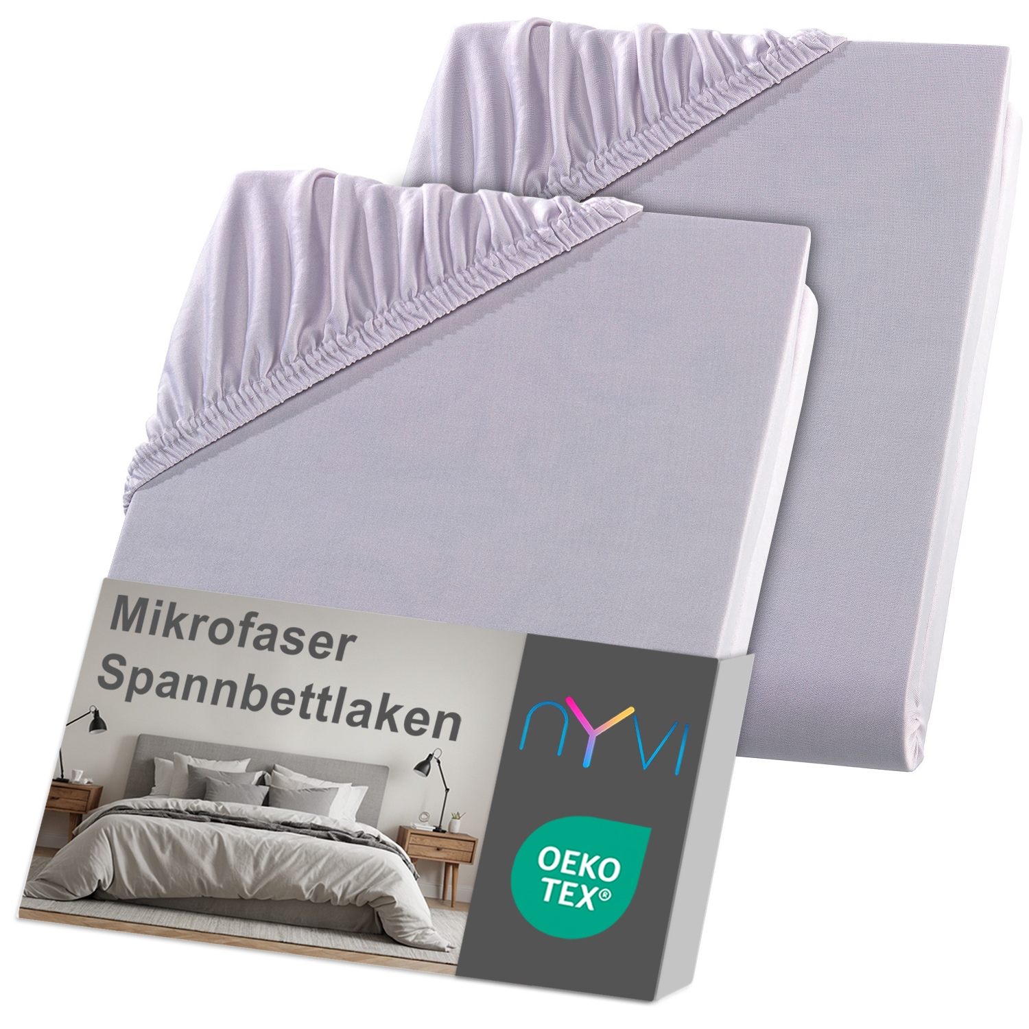NYVI Spannbettlaken DreamScience Mikrofaser - Weich & Anschmiegsam, Rundumgummizug, B&uuml;gelfrei Farbe:silber;Gr&ouml;&szlig;e:180 - 200x220 + 40 cm Boxspringbett (2er Pack) - Bild 1