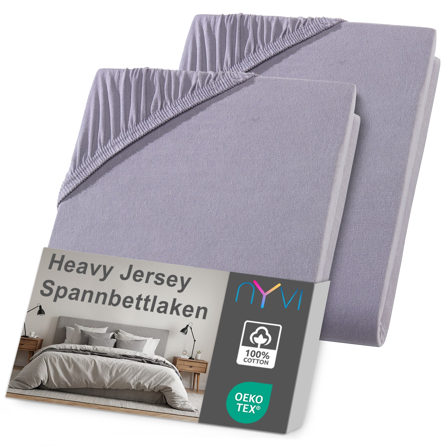 NYVI Spannbettlaken DreamScience Heavy Jersey - Spannbetttuch, Formstabil, 160g/m², Rundum-Gummizug, Bügelfrei Farbe:grau;Größe:180x200 - 200x200 cm (2er Pack)