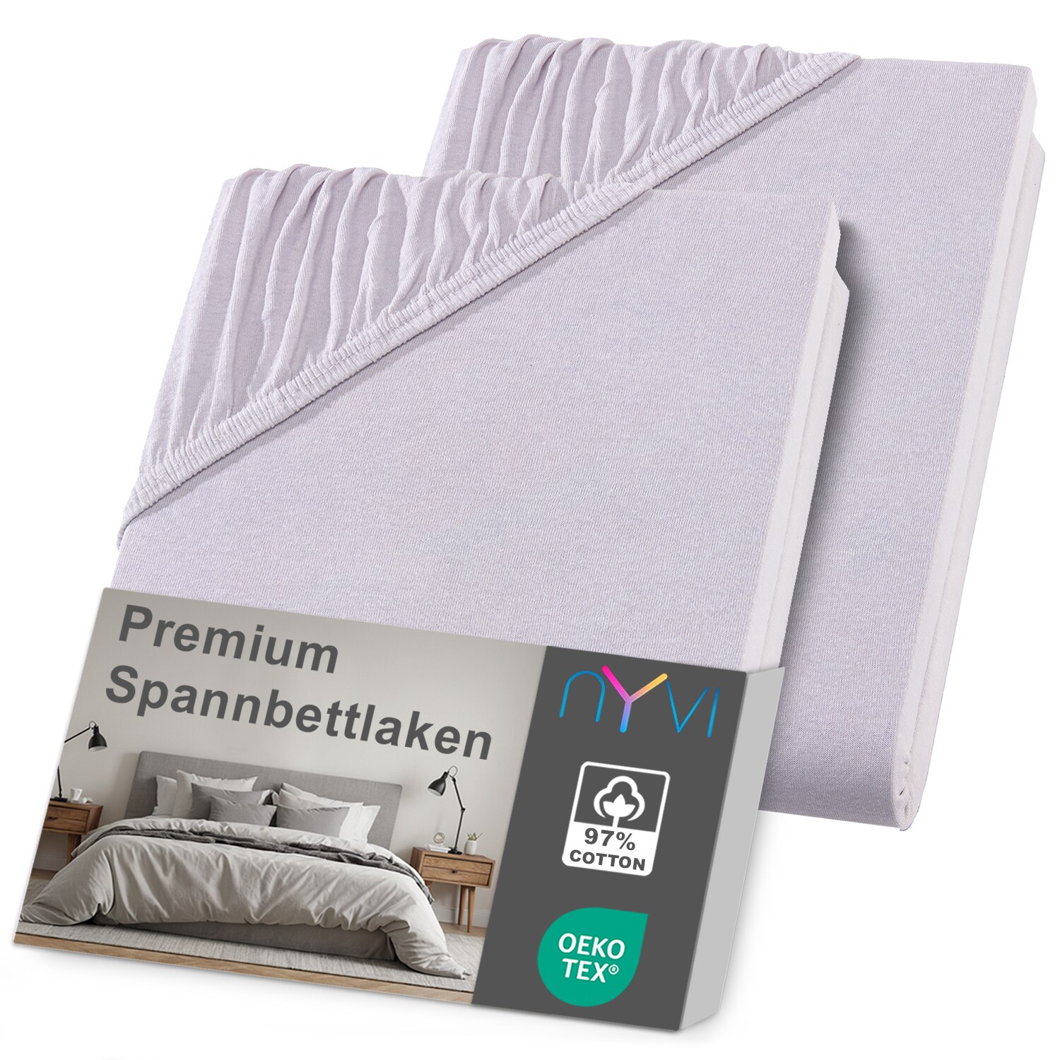 NYVI Spannbettlaken DreamScience Premium - Komfort Spannbetttuch, 190g/m&sup2;, Einlaufschutz, B&uuml;gelfrei, mit Gummizug Farbe:silber;Gr&ouml;&szlig;e:90x200 - 100x200 cm (2er Pack) - Bild 1