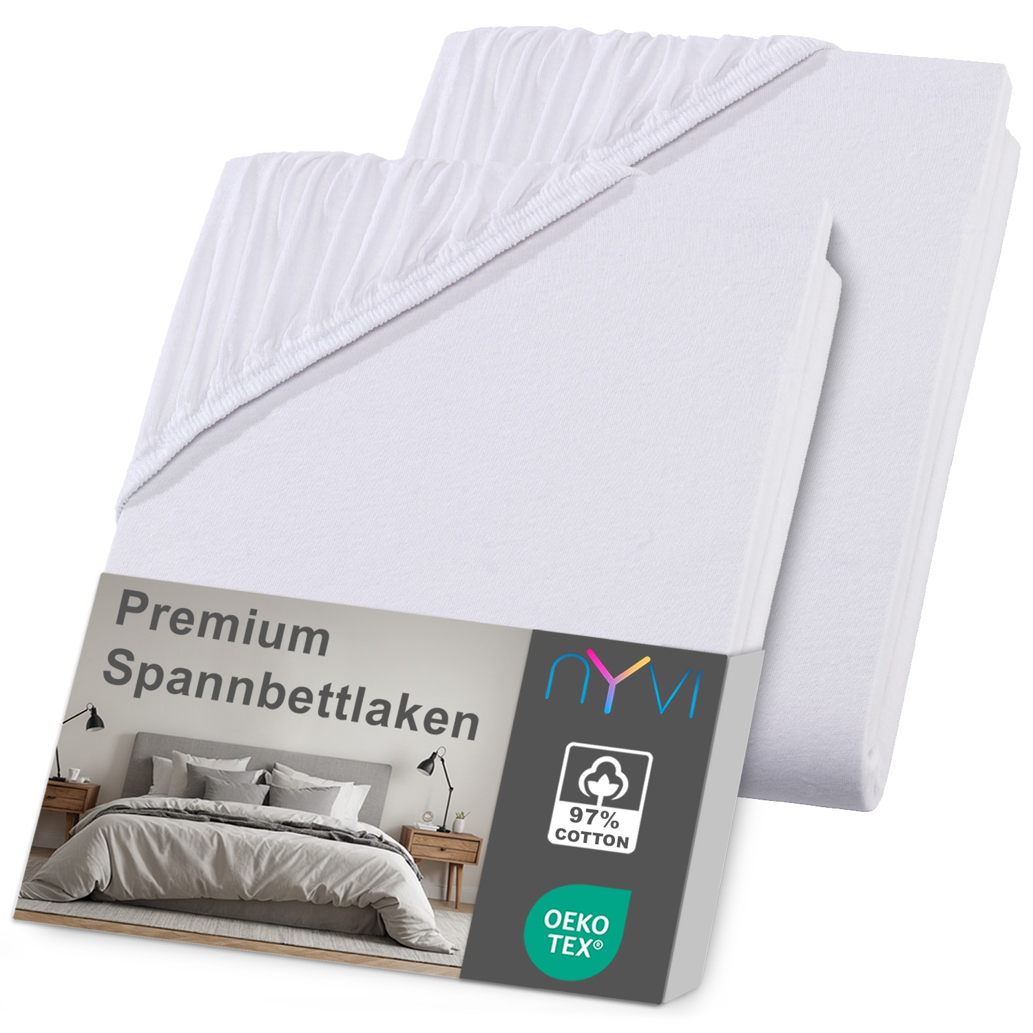 NYVI Spannbettlaken DreamScience Premium - Komfort Spannbetttuch, 190g/m&sup2;, Einlaufschutz, B&uuml;gelfrei, mit Gummizug Farbe:wei&szlig;;Gr&ouml;&szlig;e:180 - 200x220 + 40 cm Boxspringbett (2er Pack) - Bild 1