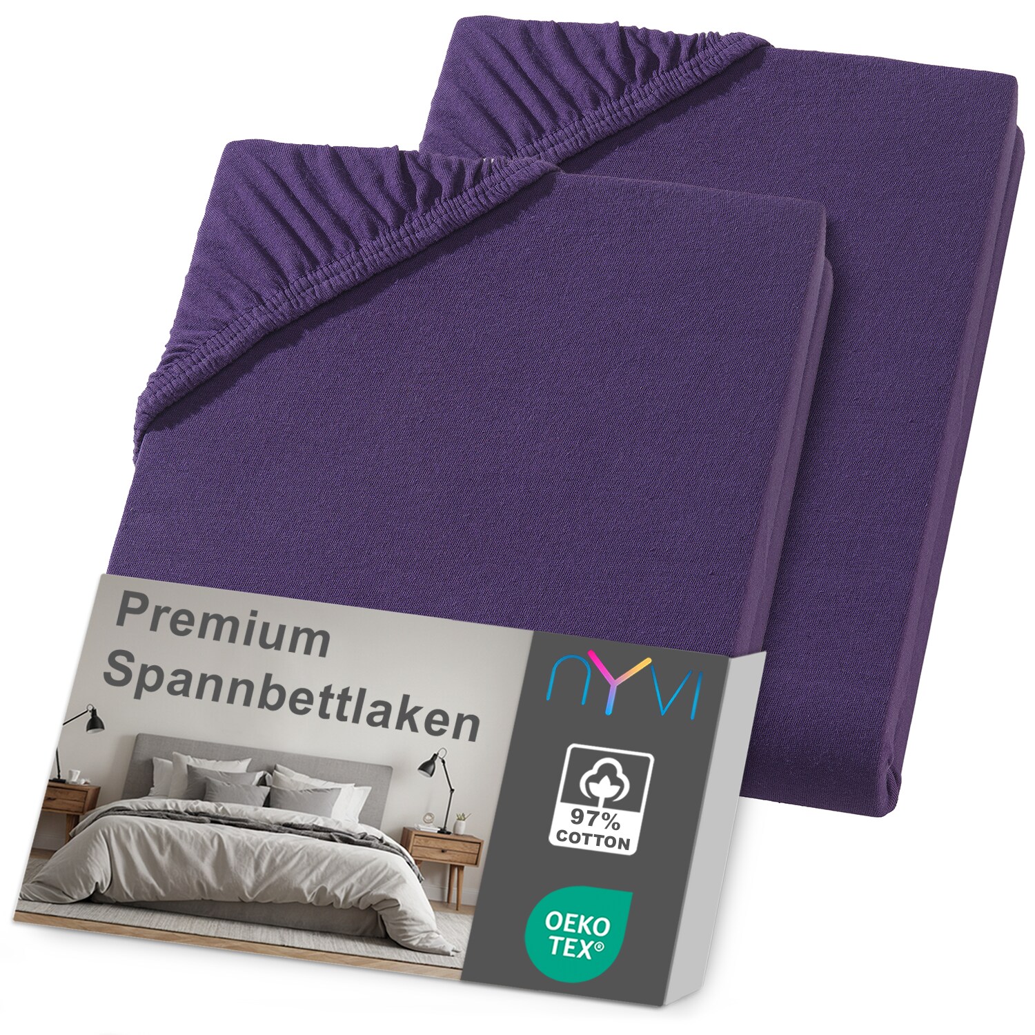 NYVI Spannbettlaken DreamScience Premium - Komfort Spannbetttuch, 190g/m², Einlaufschutz, Bügelfrei, mit Gummizug Farbe:aubergine;Größe:180 - 200x220 + 40 cm Boxspringbett (2er Pack)