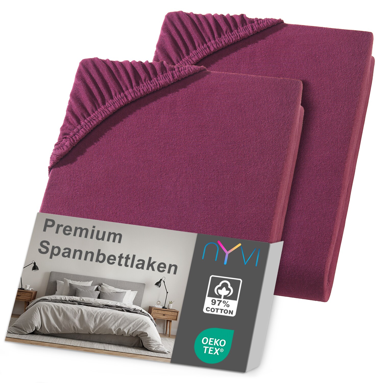 NYVI Spannbettlaken DreamScience Premium - Komfort Spannbetttuch, 190g/m&sup2;, Einlaufschutz, B&uuml;gelfrei, mit Gummizug Farbe:bordeaux;Gr&ouml;&szlig;e:180 - 200x220 + 40 cm Boxspringbett (2er Pack) - Bild 1