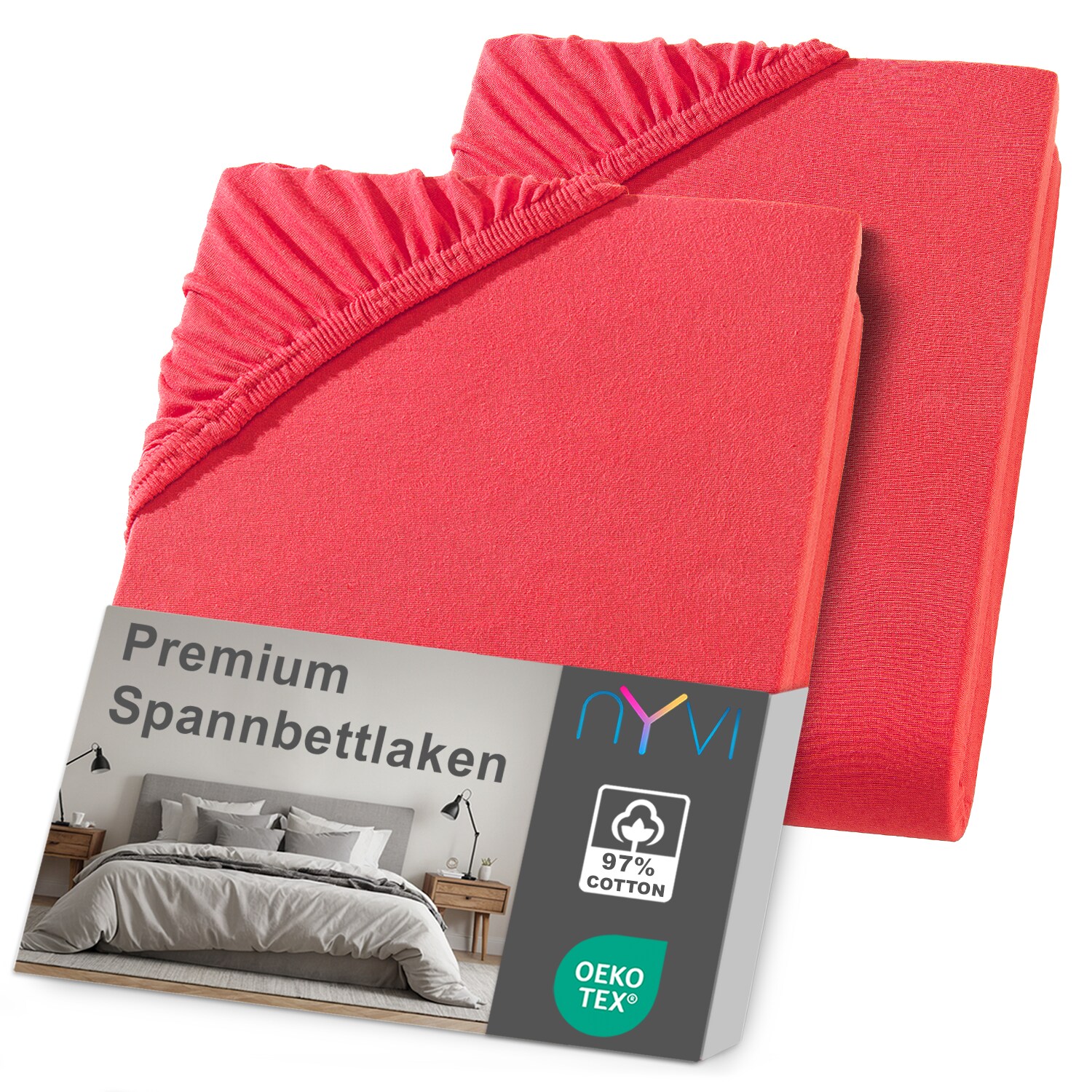 NYVI Spannbettlaken DreamScience Premium - Komfort Spannbetttuch, 190g/m², Einlaufschutz, Bügelfrei, mit Gummizug Farbe:rot;Größe:180 - 200x220 + 40 cm Boxspringbett (2er Pack)