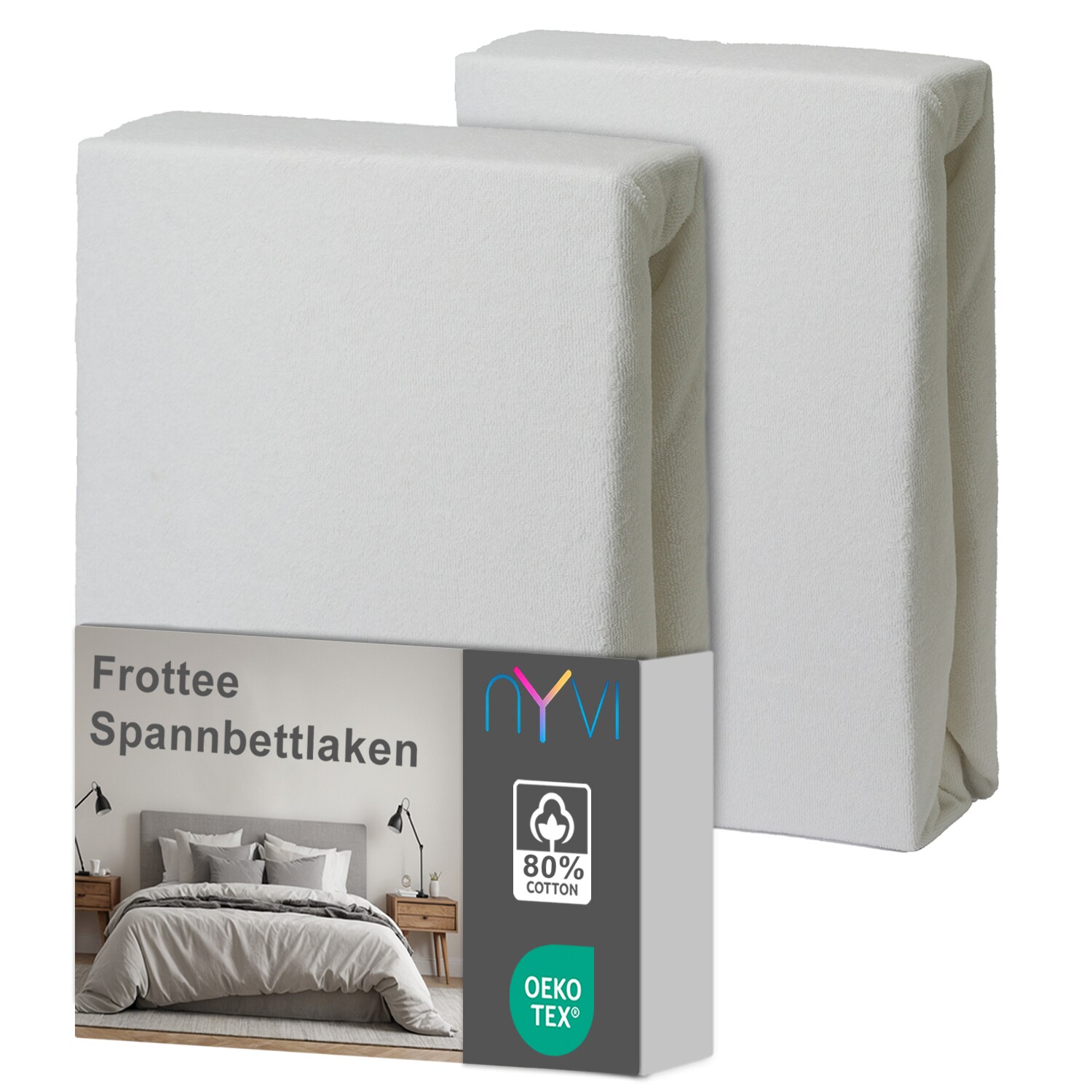 NYVI Spannbettlaken DreamScience Frottee - Warm und Kuschelig, hohe Feuchtigkeitsaufnahme, schnell trocknend - Frottier Spannbetttuch Bettlaken Farbe:weiß;Größe:180 - 200x220 + 40 cm Boxspringbett (2er Pack)