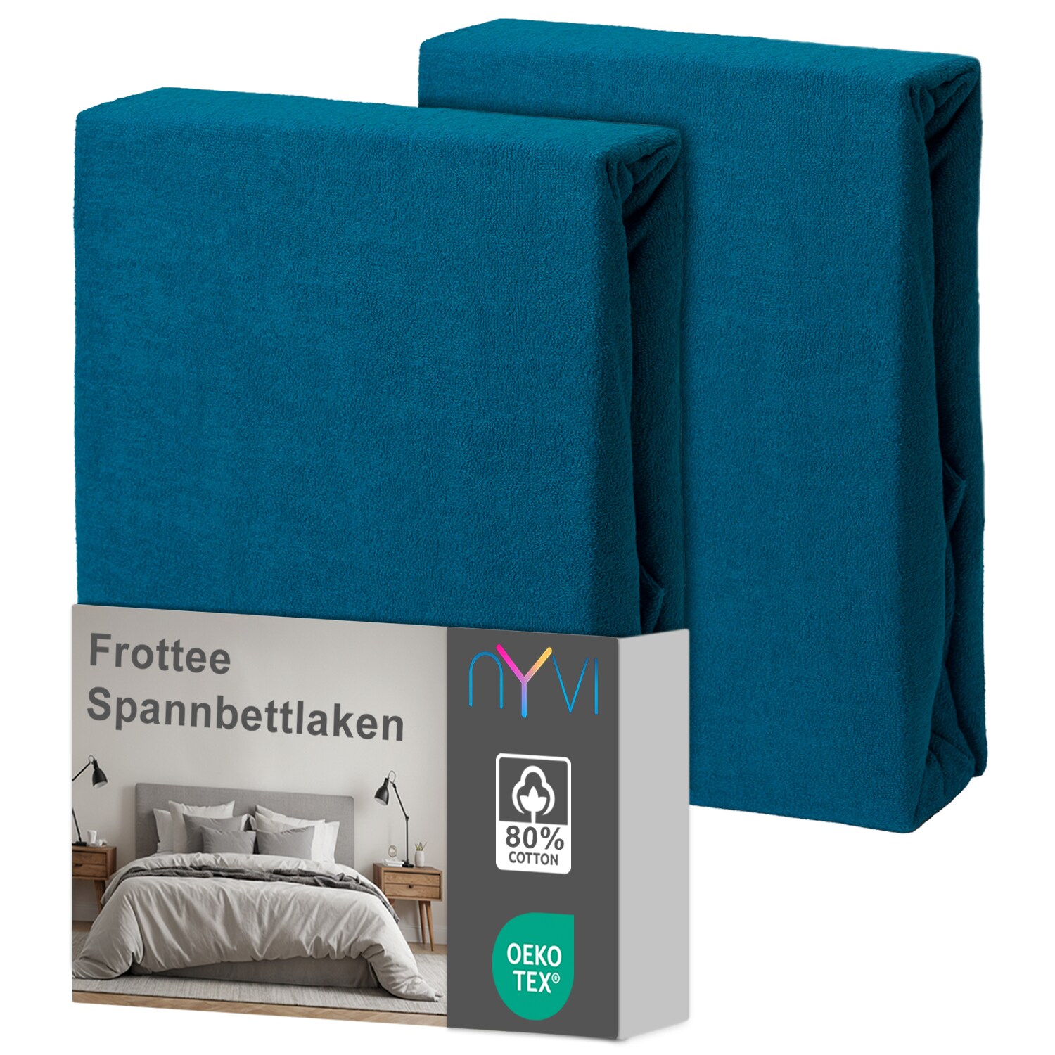 NYVI Spannbettlaken DreamScience Frottee - Warm und Kuschelig, hohe Feuchtigkeitsaufnahme, schnell trocknend - Frottier Spannbetttuch Bettlaken Farbe:petrol;Größe:180 - 200x220 + 40 cm Boxspringbett (2er Pack)