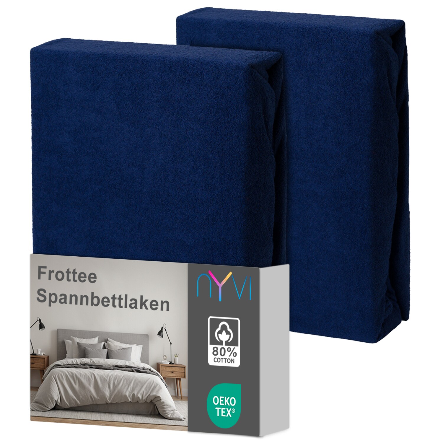 NYVI Spannbettlaken DreamScience Frottee - Warm und Kuschelig, hohe Feuchtigkeitsaufnahme, schnell trocknend - Frottier Spannbetttuch Bettlaken Farbe:navyblau;Gr&ouml;&szlig;e:180 - 200x220 + 40 cm Boxspringbett (2er Pack) - Bild 1
