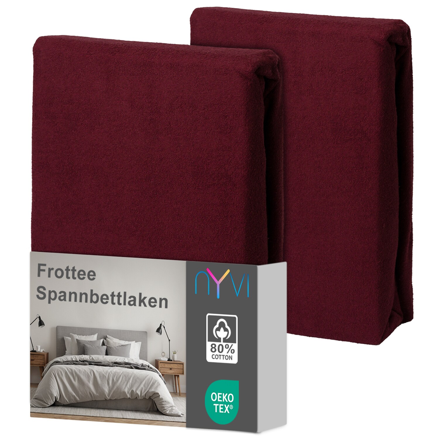NYVI Spannbettlaken DreamScience Frottee - Warm und Kuschelig, hohe Feuchtigkeitsaufnahme, schnell trocknend - Frottier Spannbetttuch Bettlaken Farbe:bordeaux;Größe:180 - 200x220 + 40 cm Boxspringbett (2er Pack)