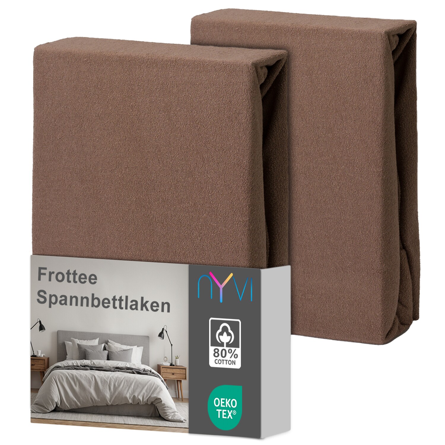NYVI Spannbettlaken DreamScience Frottee - Warm und Kuschelig, hohe Feuchtigkeitsaufnahme, schnell trocknend - Frottier Spannbetttuch Bettlaken Farbe:nougat;Größe:180 - 200x220 + 40 cm Boxspringbett (2er Pack)