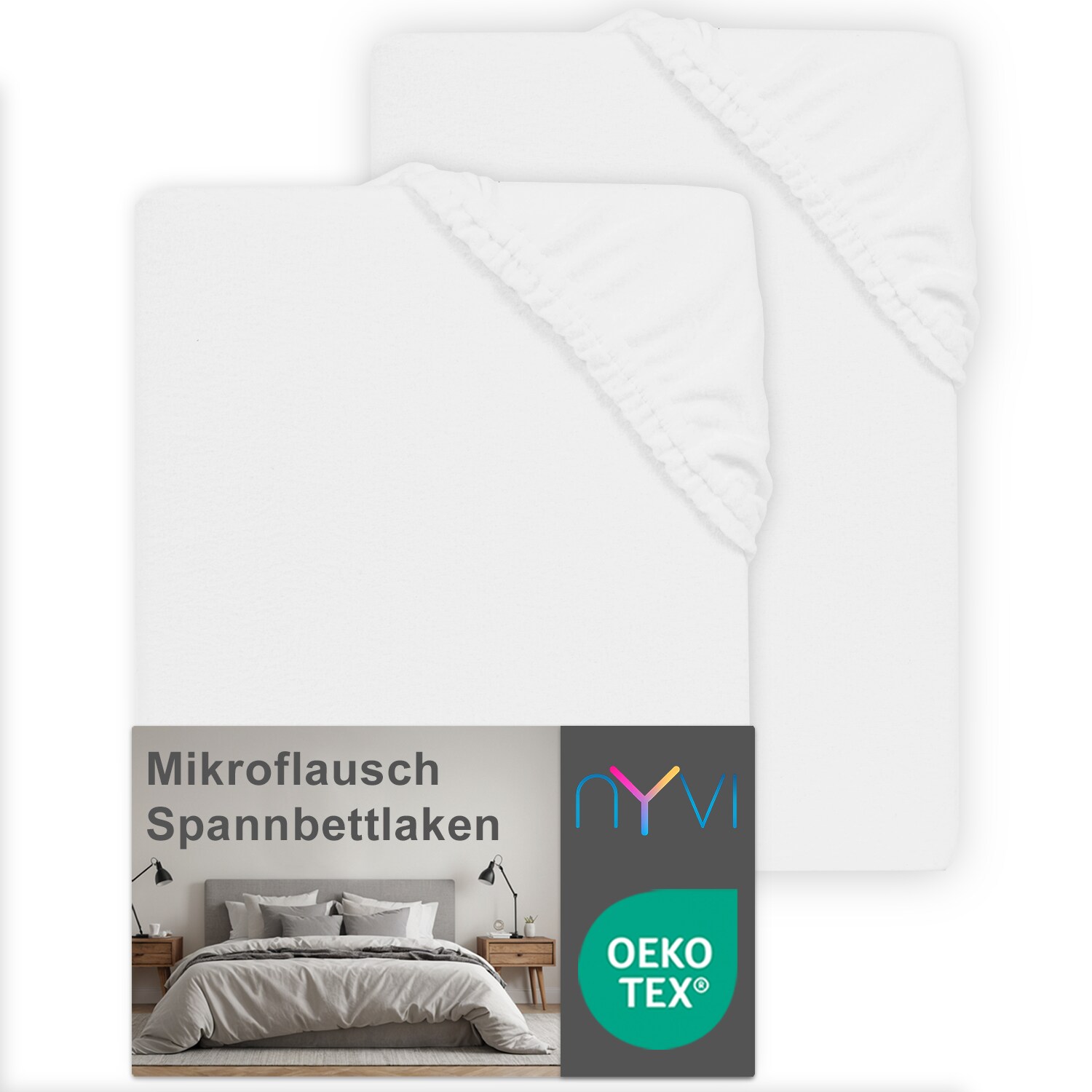 NYVI Spannbettlaken DreamScience Mikroflausch - Kuschelweiches & W&auml;rmendes Bettlaken Spannbetttuch Farbe:wei&szlig;;Gr&ouml;&szlig;e:90x200 - 100x200 cm (2er Pack) - Bild 1