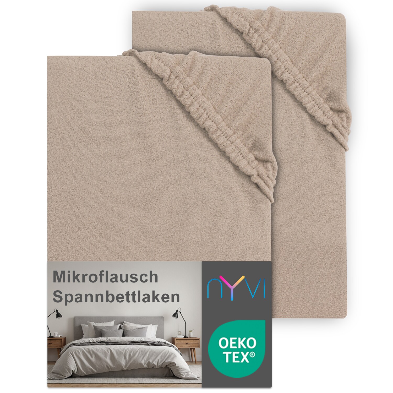 NYVI Spannbettlaken DreamScience Mikroflausch - Kuschelweiches & W&auml;rmendes Bettlaken Spannbetttuch Farbe:nougat;Gr&ouml;&szlig;e:90x200 - 100x200 cm (2er Pack) - Bild 1