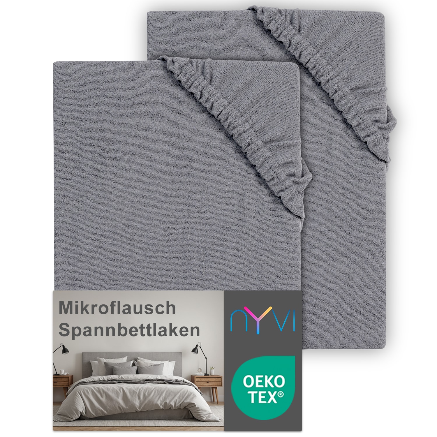 NYVI Spannbettlaken DreamScience Mikroflausch - Kuschelweiches & W&auml;rmendes Bettlaken Spannbetttuch Farbe:grau;Gr&ouml;&szlig;e:180x200 - 200x200 cm (2er Pack) - Bild 1