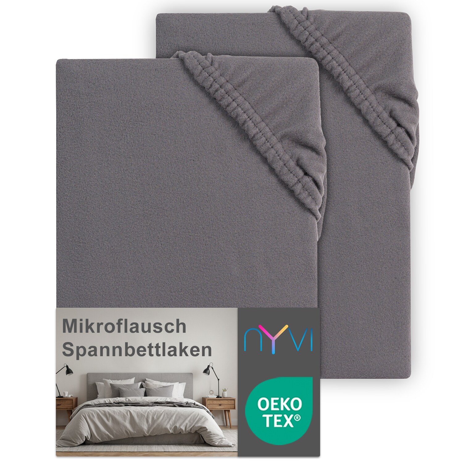 NYVI Spannbettlaken DreamScience Mikroflausch - Kuschelweiches & W&auml;rmendes Bettlaken Spannbetttuch Farbe:anthrazit;Gr&ouml;&szlig;e:180x200 - 200x200 cm (2er Pack) - Bild 1