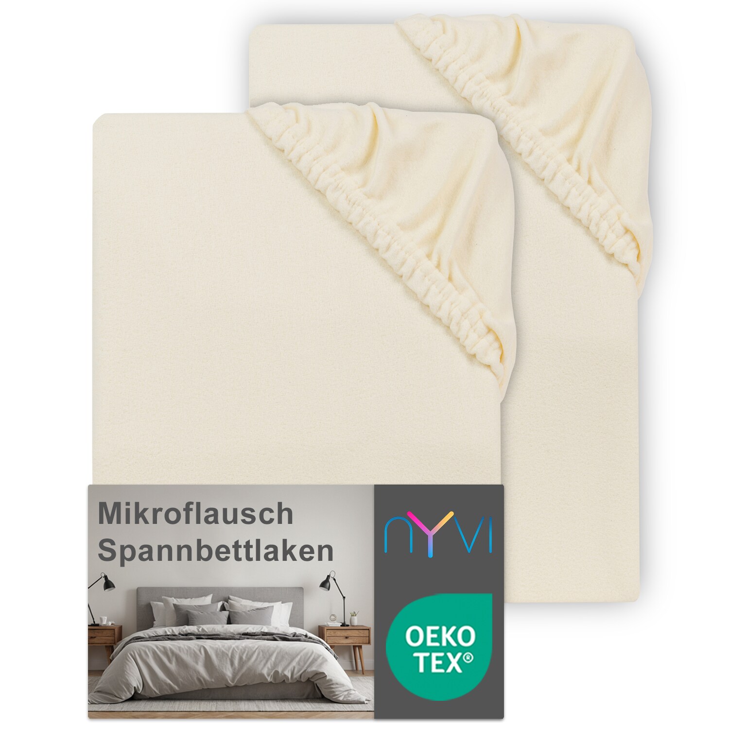NYVI Spannbettlaken DreamScience Mikroflausch - Kuschelweiches & W&auml;rmendes Bettlaken Spannbetttuch Farbe:natur;Gr&ouml;&szlig;e:180 - 200x220 + 40 cm Boxspringbett (2er Pack) - Bild 1