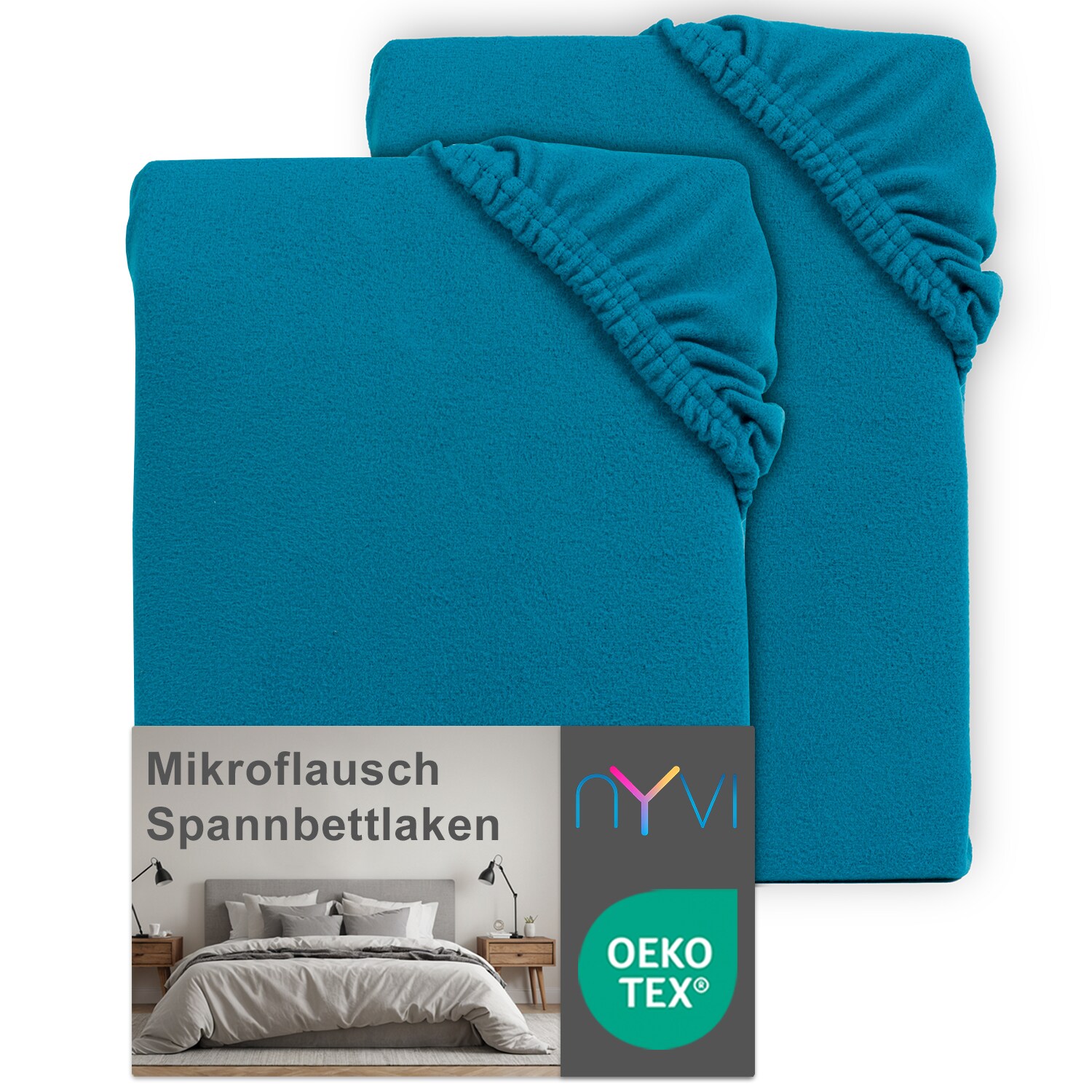 NYVI Spannbettlaken DreamScience Mikroflausch - Kuschelweiches & Wärmendes Bettlaken Spannbetttuch Farbe:petrol;Größe:180 - 200x220 + 40 cm Boxspringbett (2er Pack)