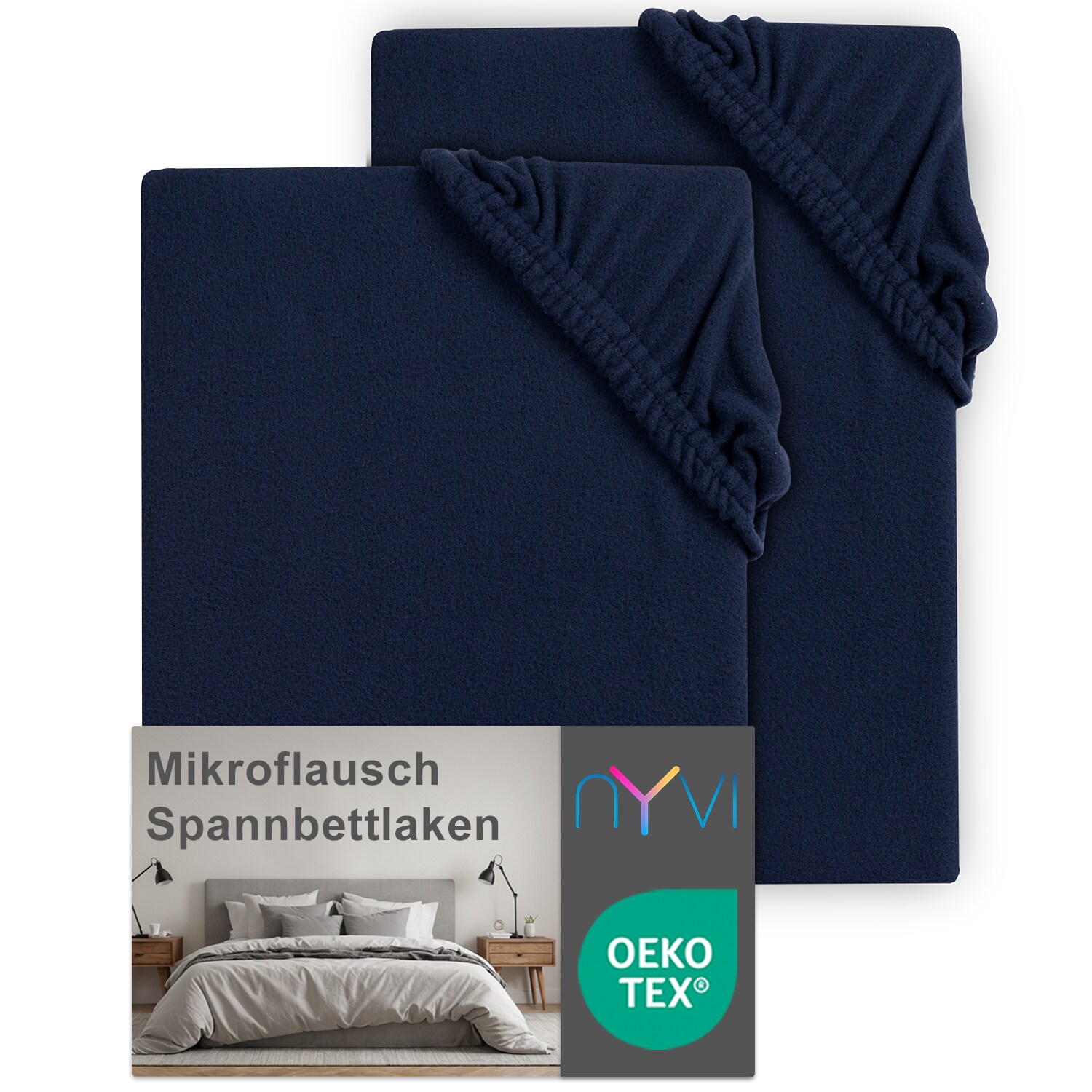 NYVI Spannbettlaken DreamScience Mikroflausch - Kuschelweiches & W&auml;rmendes Bettlaken Spannbetttuch Farbe:navy;Gr&ouml;&szlig;e:180 - 200x220 + 40 cm Boxspringbett (2er Pack) - Bild 1
