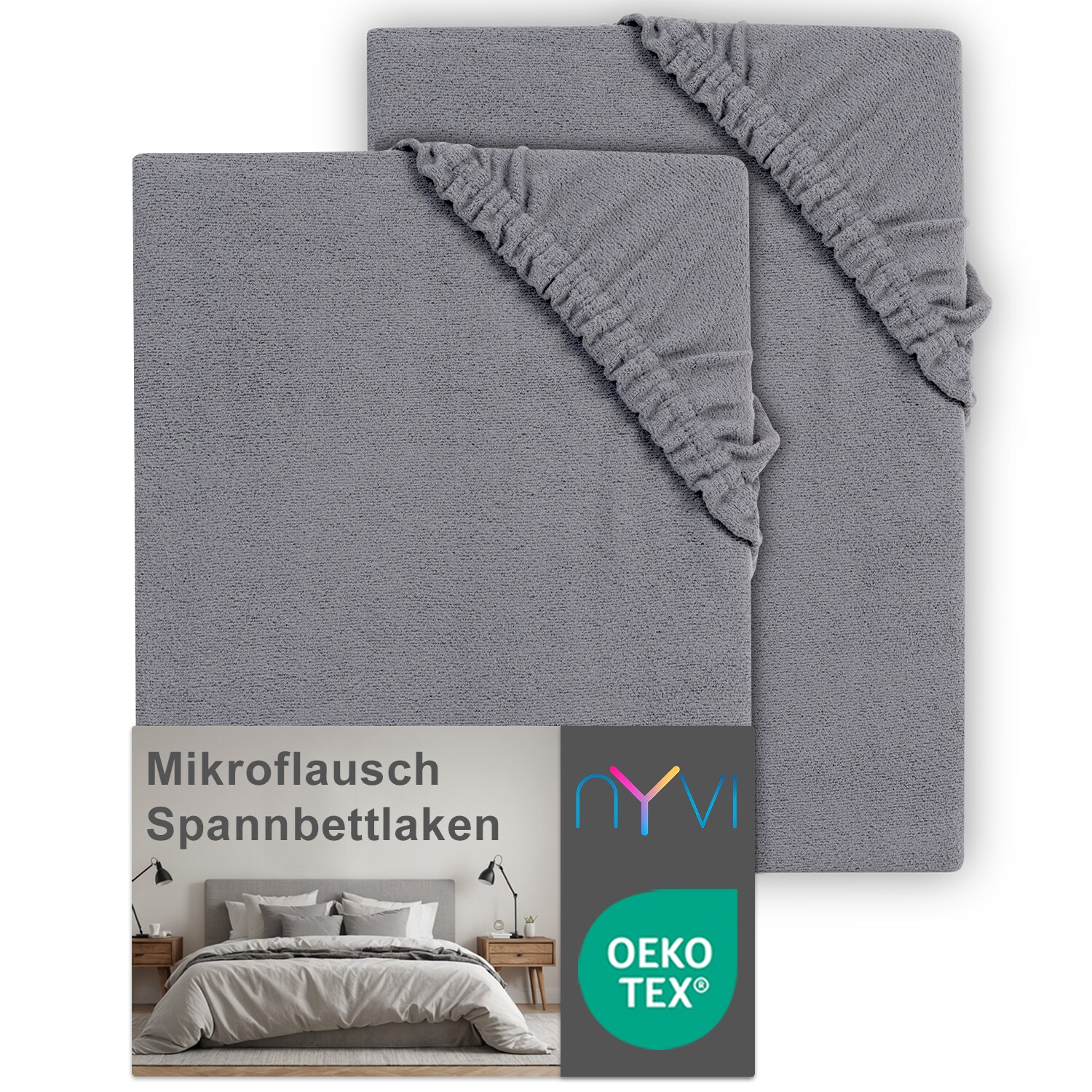 NYVI Spannbettlaken DreamScience Mikroflausch - Kuschelweiches & Wärmendes Bettlaken Spannbetttuch Farbe:grau;Größe:180 - 200x220 + 40 cm Boxspringbett (2er Pack)
