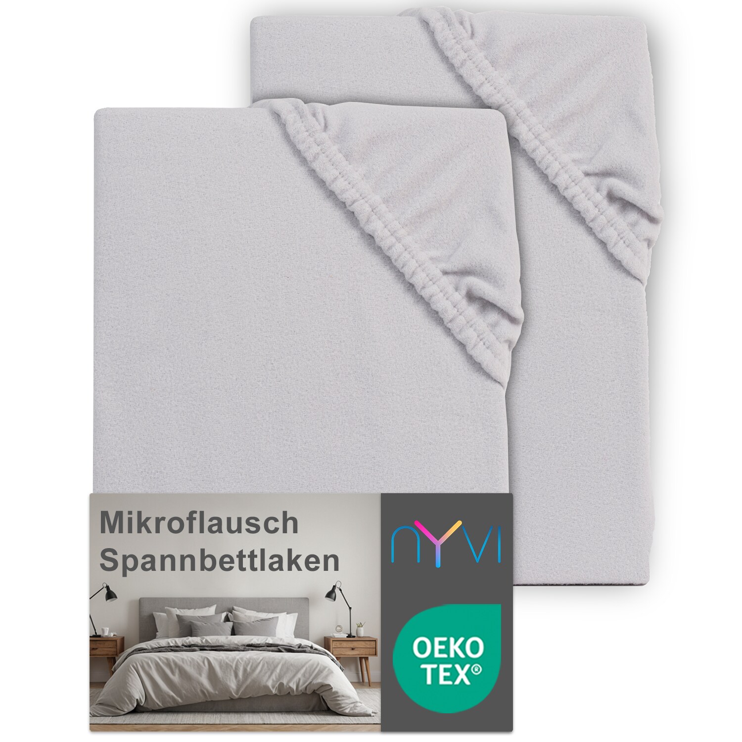 NYVI Spannbettlaken DreamScience Mikroflausch - Kuschelweiches & Wärmendes Bettlaken Spannbetttuch Farbe:silber;Größe:180 - 200x220 + 40 cm Boxspringbett (2er Pack)