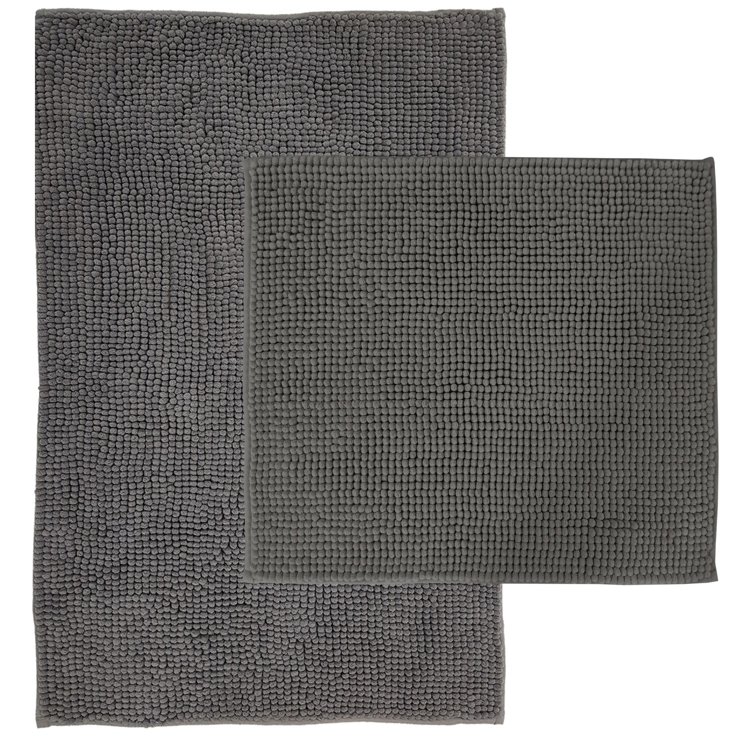 NYVI Badematte NYVISpa Chenille Rechteckig - Badezimmerteppich - Rutschfest, Saugf&auml;hig, Schnell Trocknend, Fu&szlig;bodenheizung geeignet, Waschbar, Weich Farbe:Grau;Gr&ouml;&szlig;e:Set 45x50 + 50x80 cm - Bild 1