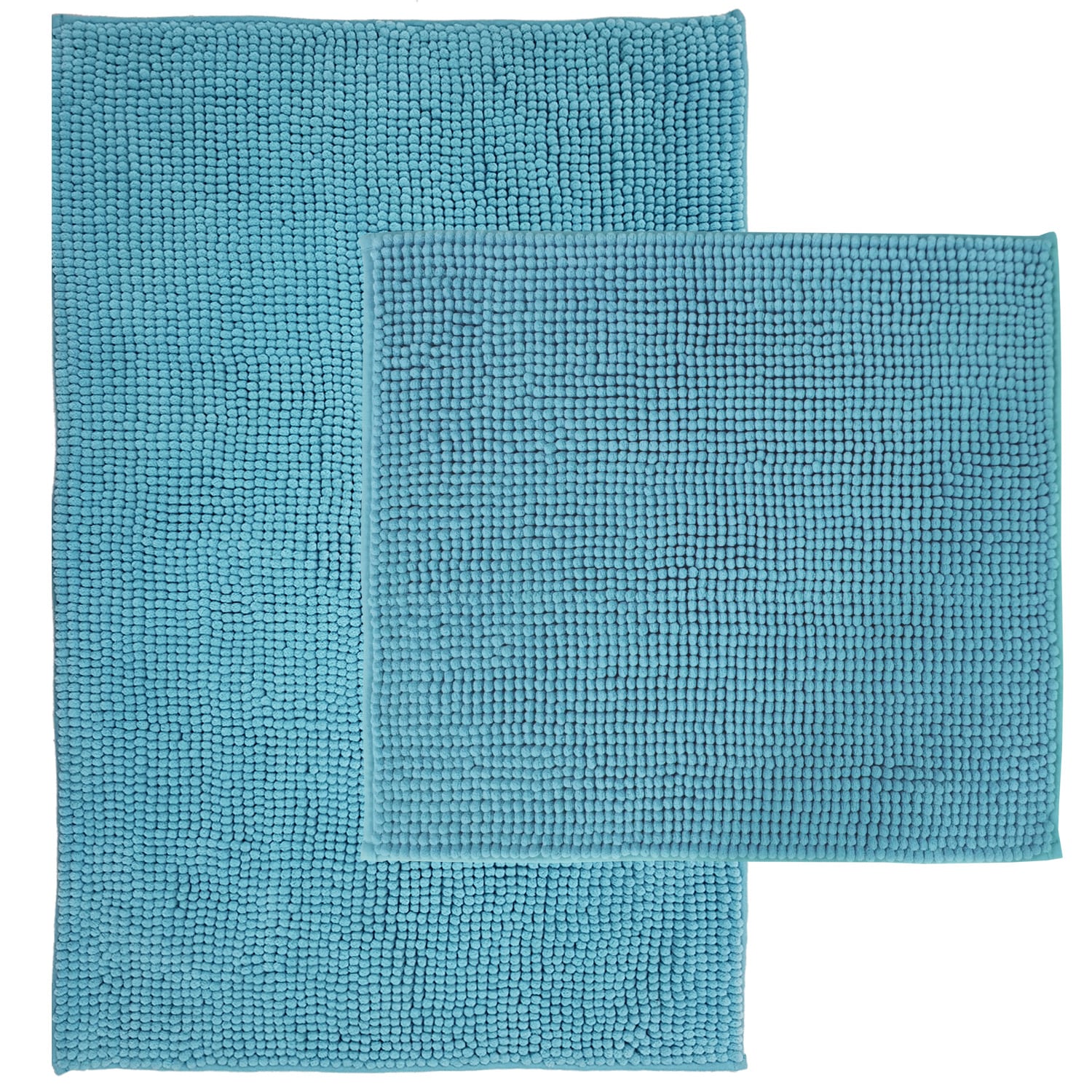 NYVI Badematte NYVISpa Chenille Rechteckig - Badezimmerteppich - Rutschfest, Saugf&auml;hig, Schnell Trocknend, Fu&szlig;bodenheizung geeignet, Waschbar, Weich Farbe:Aqua;Gr&ouml;&szlig;e:Set 45x50 + 50x80 cm - Bild 1
