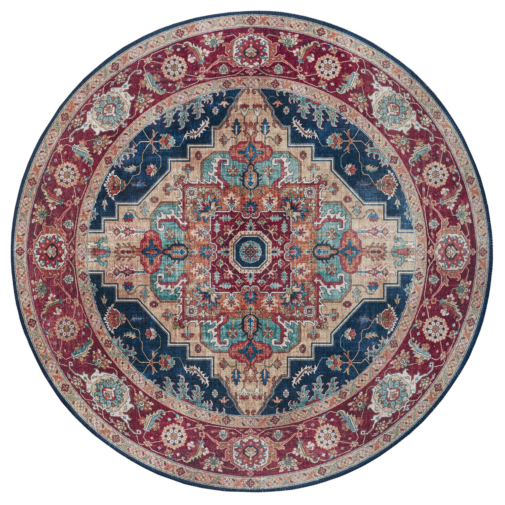 NYVI Teppich Asmar - Pflegeleicht, Langlebig, für Innenräume Größe:Ø 160 cm;Farbe:Indigoblau Sylla