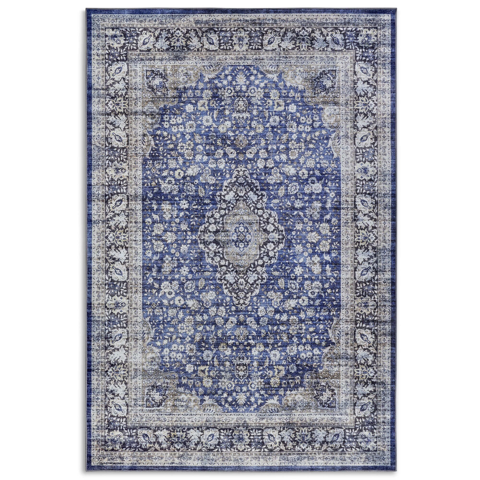 NYVI Teppich Asya - Rutschfest, Pflegeleicht, F&uuml;r Fu&szlig;bodenheizung Gr&ouml;&szlig;e:120x160 cm;Farbe:Dunkelblau Creme Asya - Bild 1