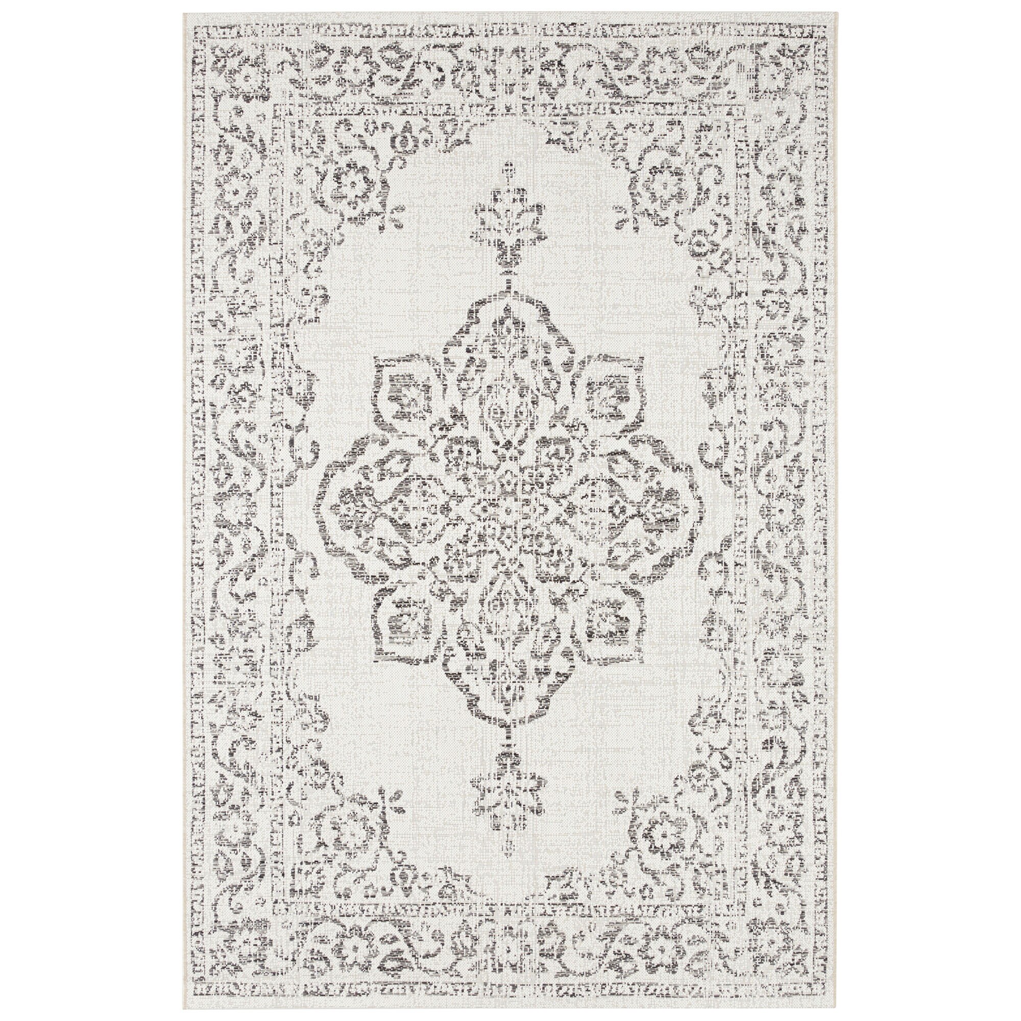 NYVI Teppich Beach - Wetterfest, Wasserbest&auml;ndig, F&uuml;r Innen und Au&szlig;en Gr&ouml;&szlig;e:240x340 cm;Farbe:Creme Grau Anthrazit - Bild 1