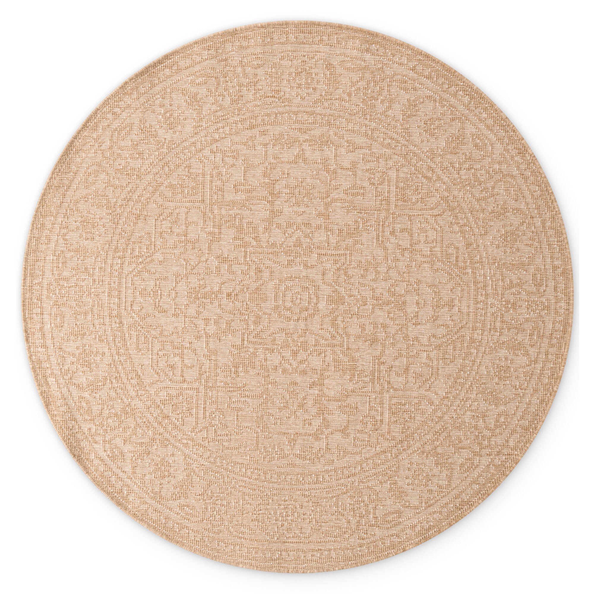 NYVI Teppich Duet - Wetterfest UV-best&auml;ndig F&uuml;r Innen und Au&szlig;en Gr&ouml;&szlig;e:&Oslash; 160 cm;Farbe:Jute Wei&szlig; Kona - Bild 1