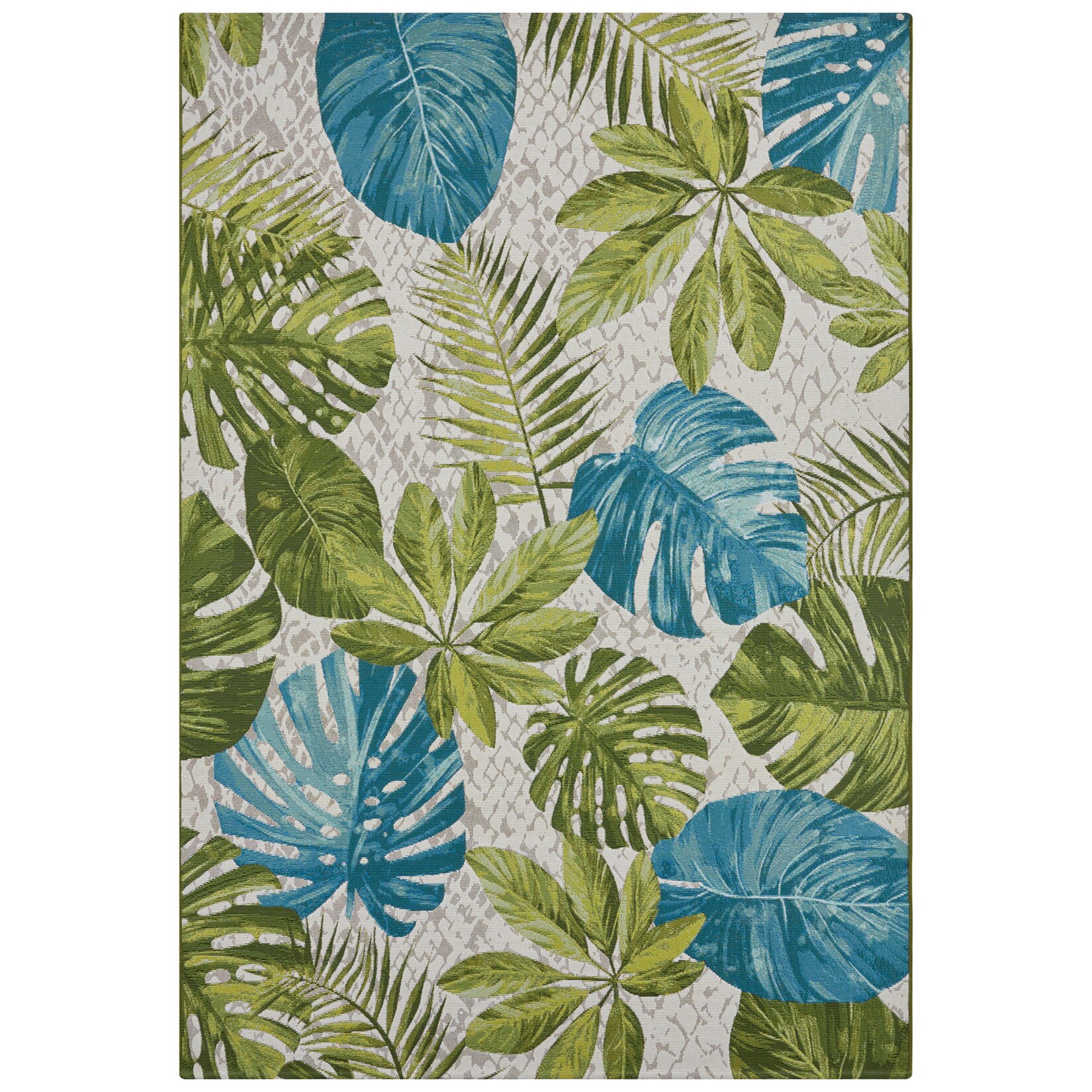 NYVI Teppich Flair - Wetterfest, UV-beständig, für Innen und Außen Größe:160x235 cm;Farbe:Turquoise Green Leaves