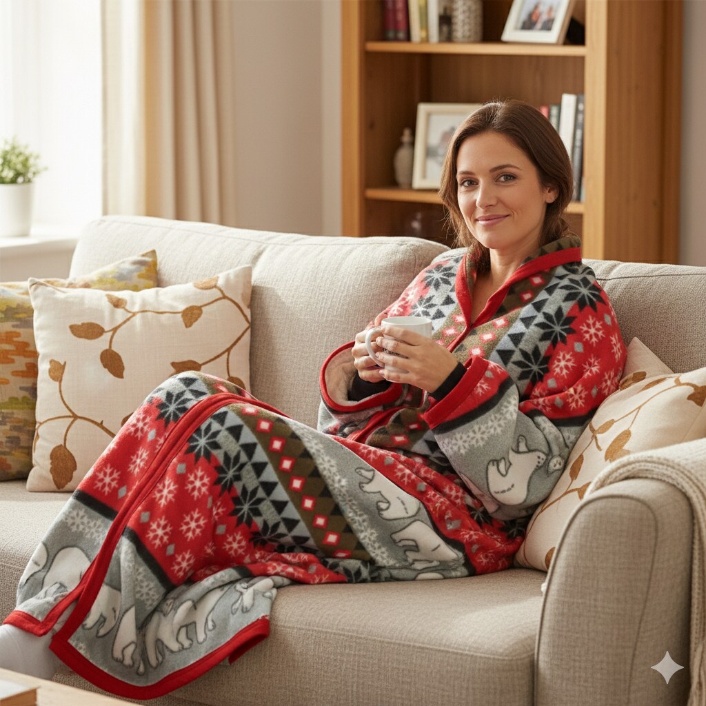 NYVI Ärmeldecke CozyBear - Kuscheldecke mit Ärmeln - TV Blanket mit Reißverschluss für Erwachsene & Kinder