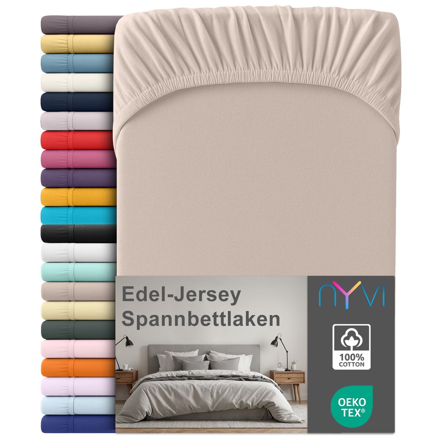 NYVI Edel Jersey Spannbettlaken Deluxe f&uuml;r Matratzen bis 25 cm Stegh&ouml;he - 100% Baumwolle supergek&auml;mmt, 140g/m&sup2;, Rundumgummizug Gr&ouml;&szlig;e:180-200 x 200 cm;Farbe:Basalt - Bild 1
