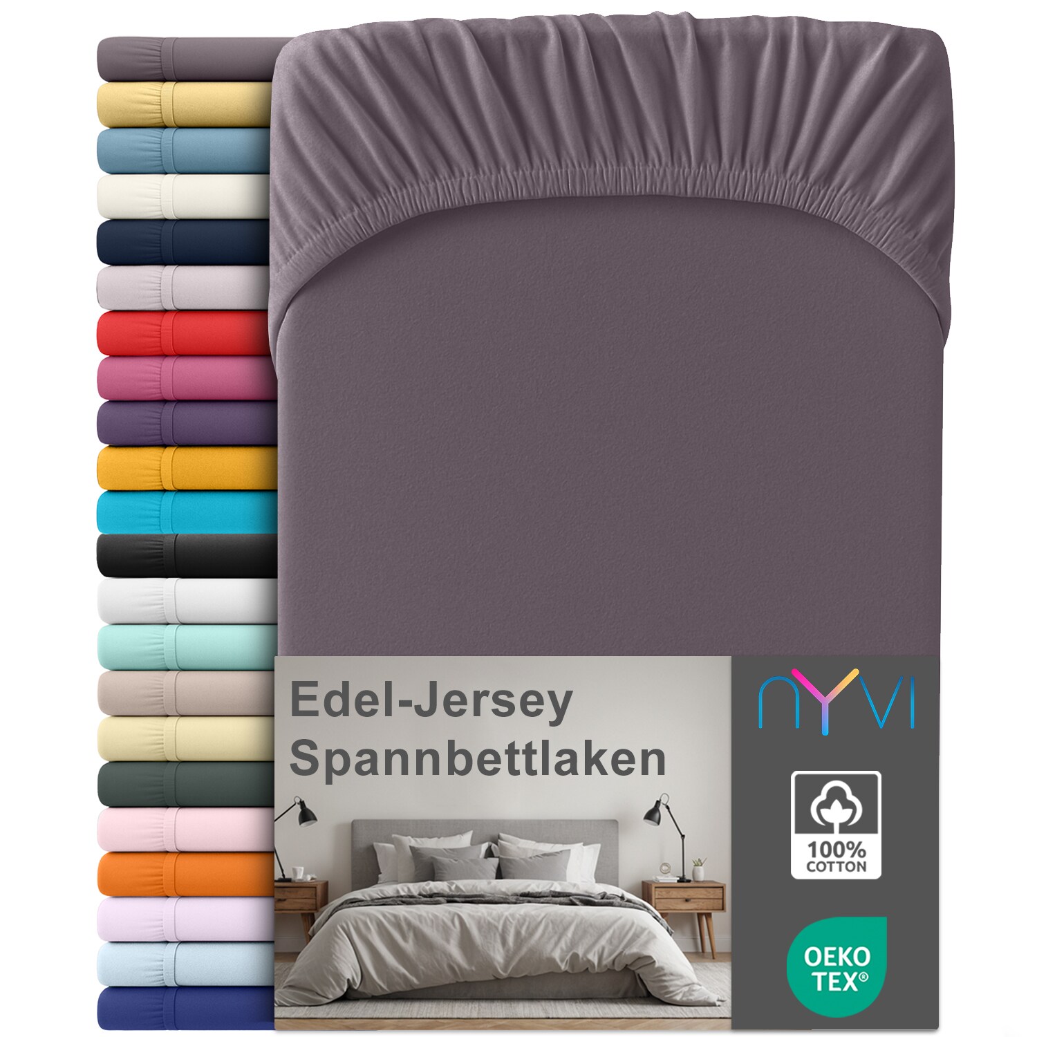 NYVI Edel Jersey Spannbettlaken Deluxe für Matratzen bis 25 cm Steghöhe - 100% Baumwolle supergekämmt, 140g/m², Rundumgummizug Farbe:Graphit;Größe:180-200 x 220 cm