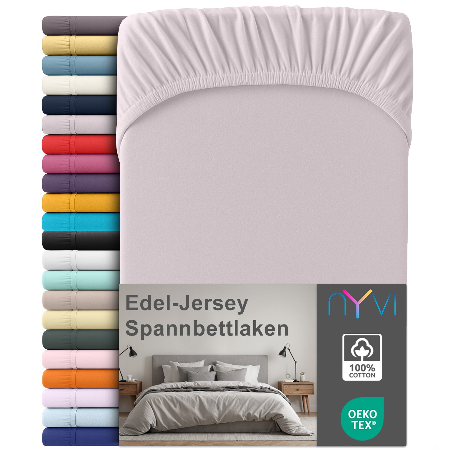 NYVI Edel Jersey Spannbettlaken Deluxe f&uuml;r Matratzen bis 25 cm Stegh&ouml;he - 100% Baumwolle supergek&auml;mmt, 140g/m&sup2;, Rundumgummizug Gr&ouml;&szlig;e:140-160 x 200 cm;Farbe:Platin - Bild 1