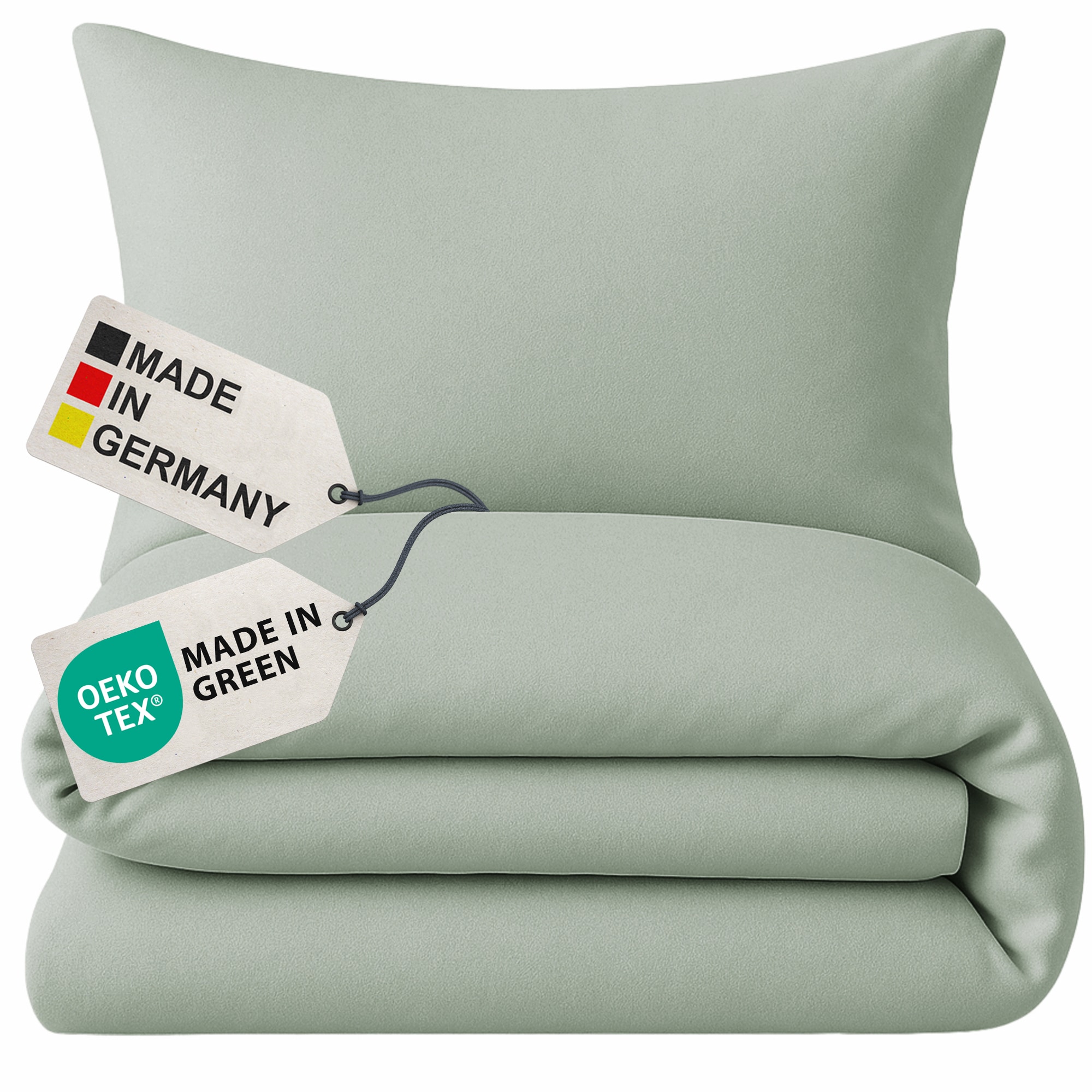 NYVI Biber Winter Bettw&auml;sche Deluxe mit Rei&szlig;verschluss - Flauschige Bettgarnitur, 100% Baumwolle, 145g/m&sup2;, Einlaufschutz Gr&ouml;&szlig;e:135x200 cm;Farbe:Lindgr&uuml;n - Bild 1