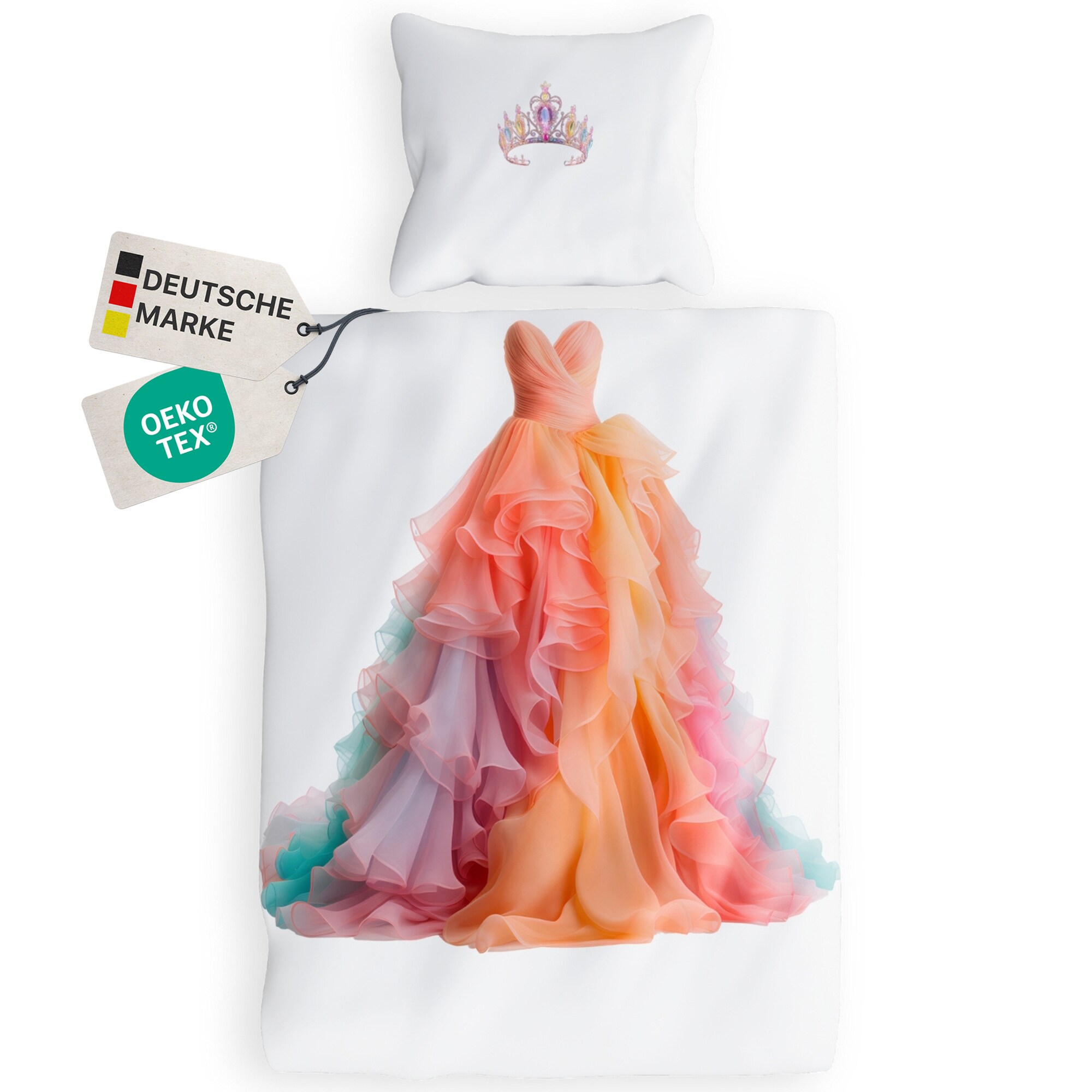 NYVI Renforce Kinderbettw&auml;sche Deluxe aus 100% Baumwolle magischer Druck - Kindergesicht erg&auml;nzt Muster, Rei&szlig;verschluss Gr&ouml;&szlig;e:135x200 cm;Farbe:Prinzessin - Bild 1