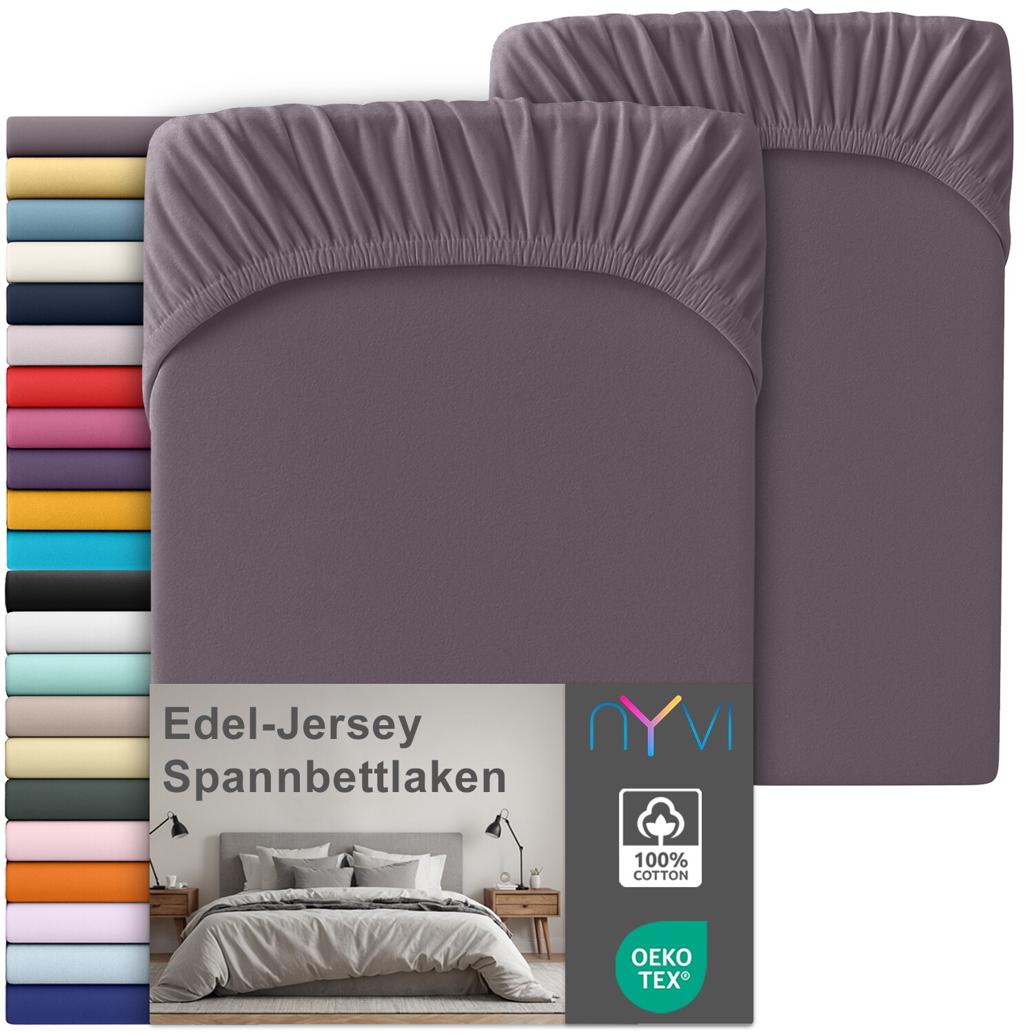 NYVI Edel Jersey Spannbettlaken Deluxe f&uuml;r Matratzen bis 25 cm Stegh&ouml;he - 100% Baumwolle supergek&auml;mmt, 140g/m&sup2;, Rundumgummizug Farbe:Graphit;Gr&ouml;&szlig;e:180-200 x 220 cm (2er Set) - Bild 1