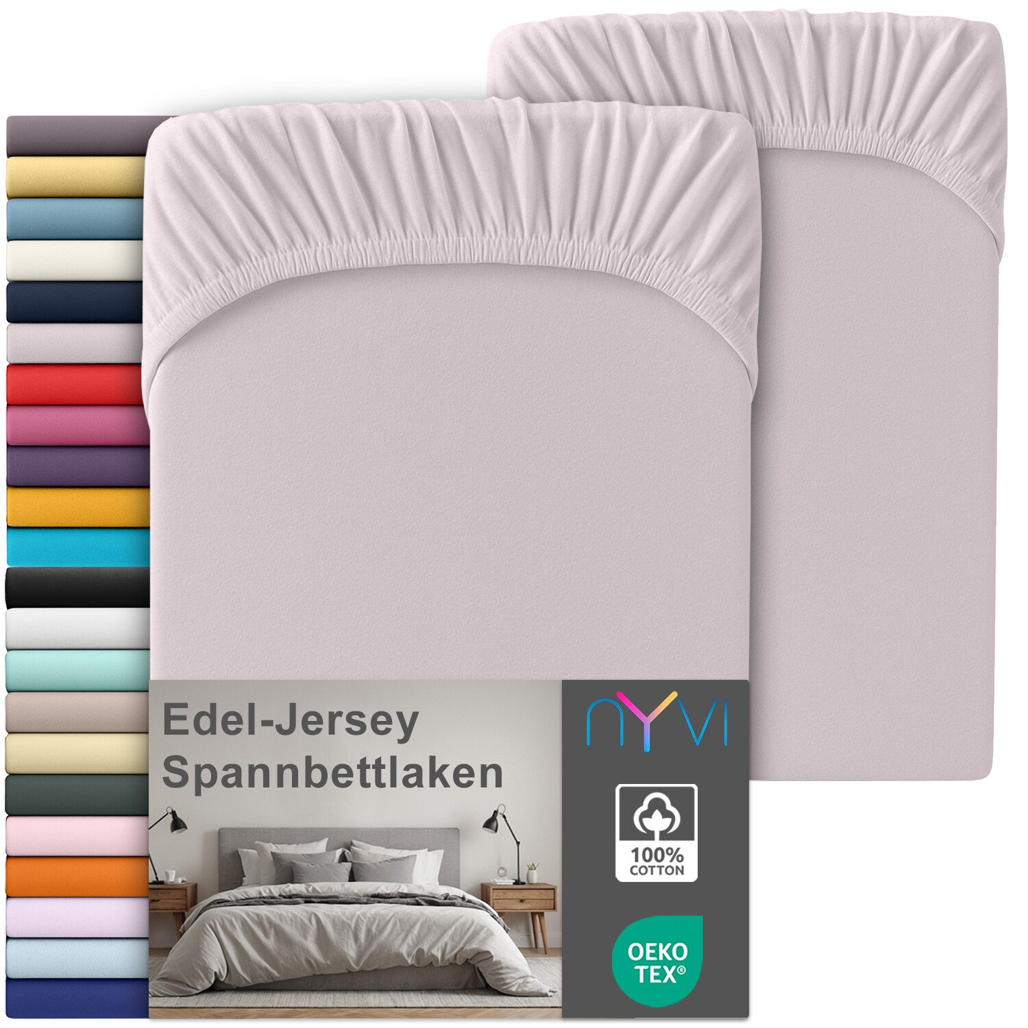 NYVI Edel Jersey Spannbettlaken Deluxe für Matratzen bis 25 cm Steghöhe - 100% Baumwolle supergekämmt, 140g/m², Rundumgummizug Farbe:Platin;Größe:140-160 x 200 cm (2er Set)